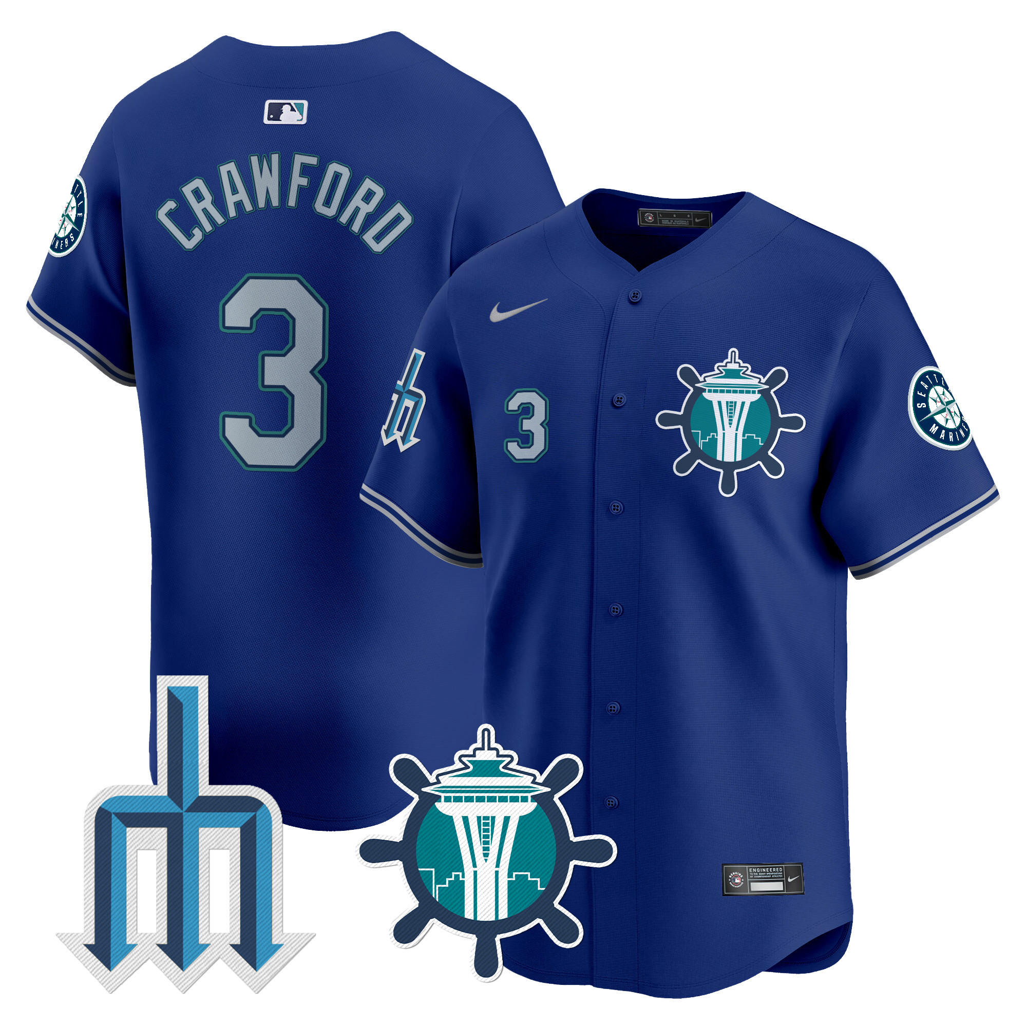 Men's J. P. Crawford Seattle Mariners Trident Patch Vapor Premier Limited Royal Jersey - All Stitched