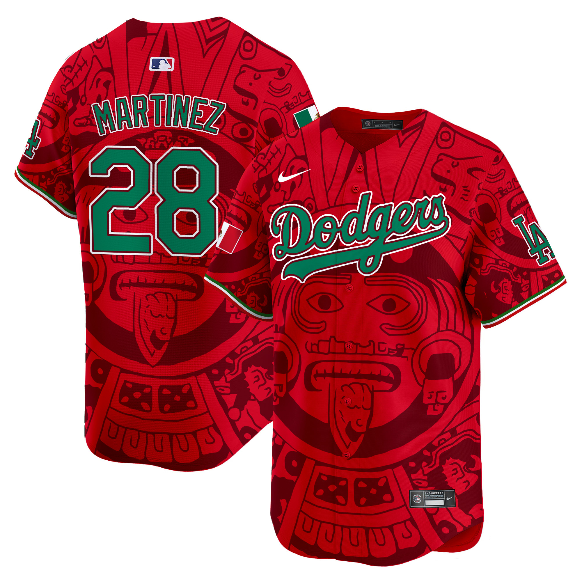Men's J.D. Martinez Los Angeles Dodgers Aztec Mexico Vapor Premier Limited Red Jersey - Printed