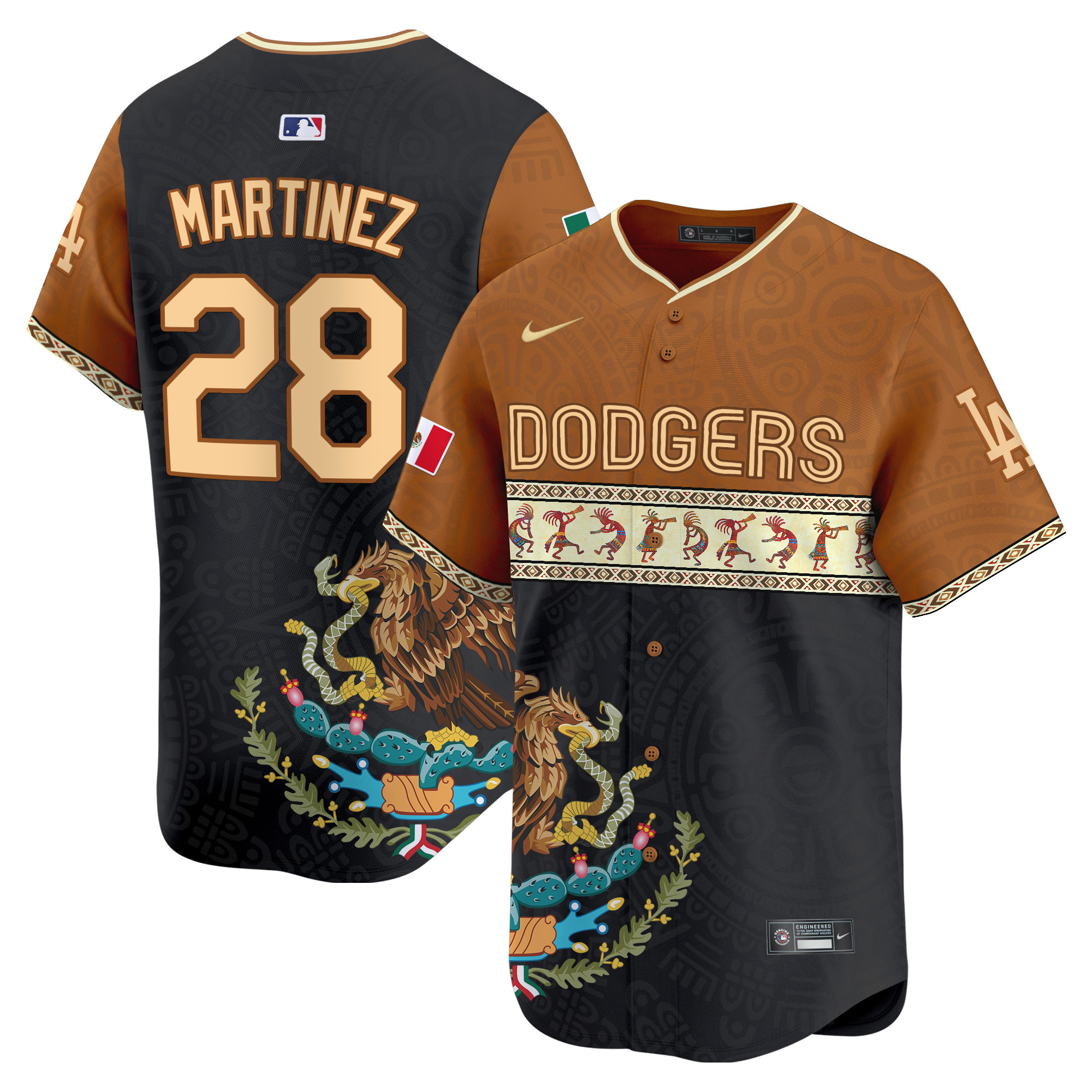 Men's J.D. Martinez Los Angeles Dodgers Mexico Aztec Vapor Premier Limited Brown Jersey - Printed