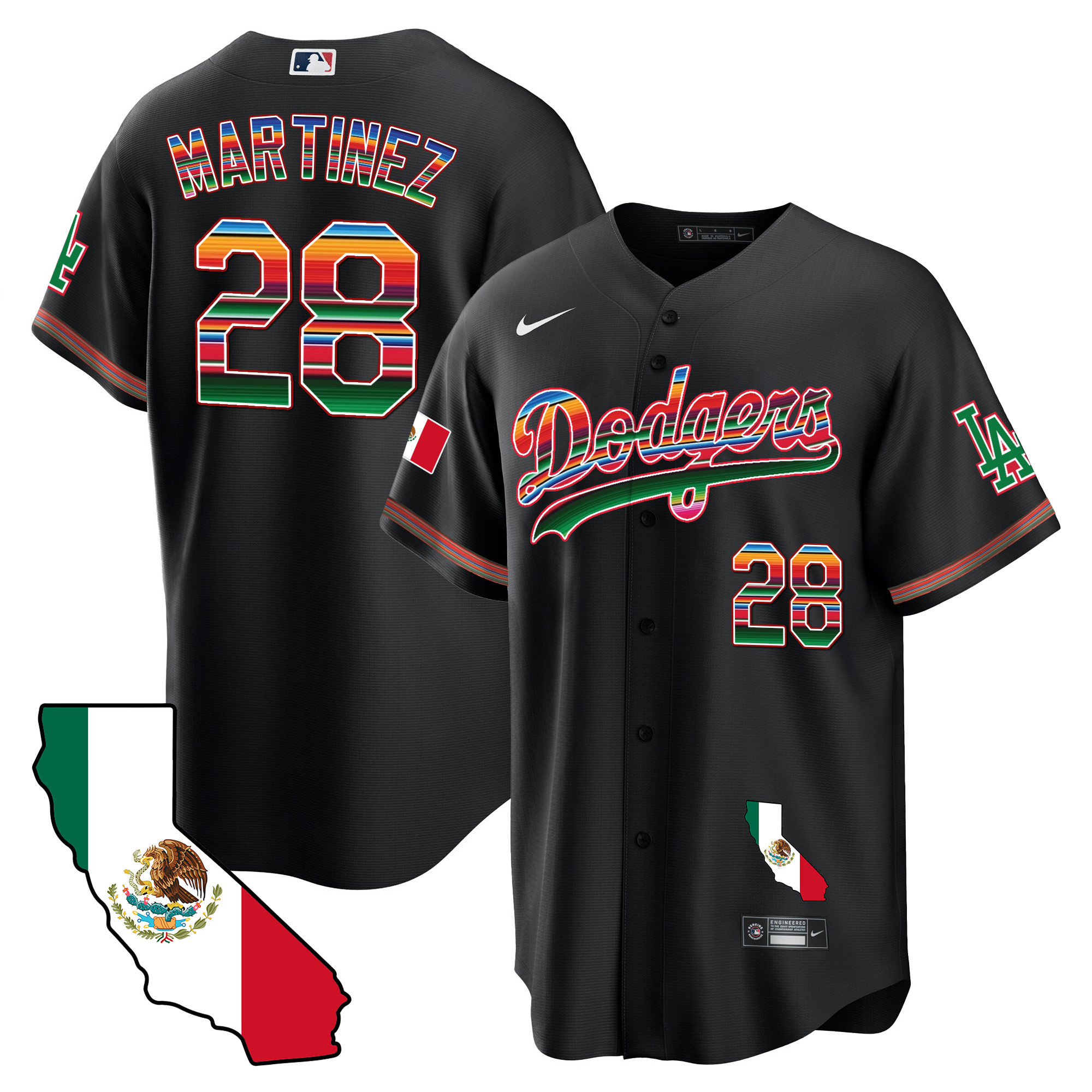 Men's J.D. Martinez Los Angeles Dodgers Mexico California Map Cool Base Black Jersey - All Stitched