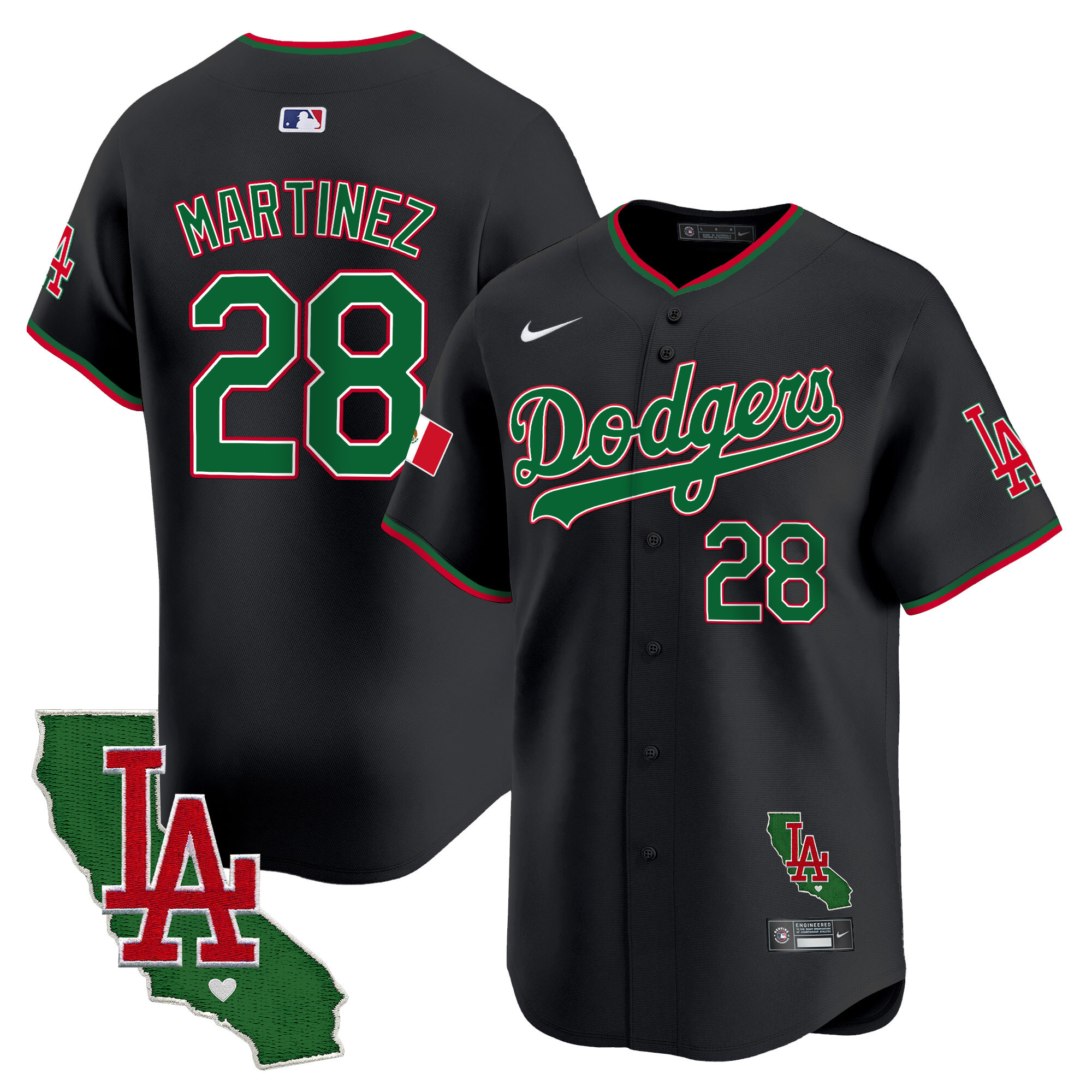 Men's J.D. Martinez Los Angeles Dodgers Mexico California Patch Vapor Premier Limited Black Jersey V4 - All Stitched