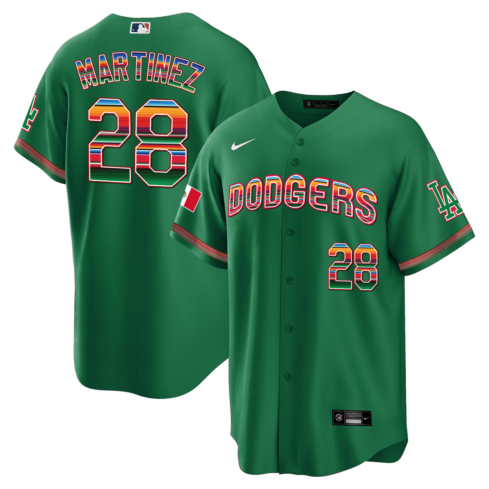 Men's J.D. Martinez Los Angeles Dodgers Mexico Cool Base Limited Green Jersey V3 - All Stitched