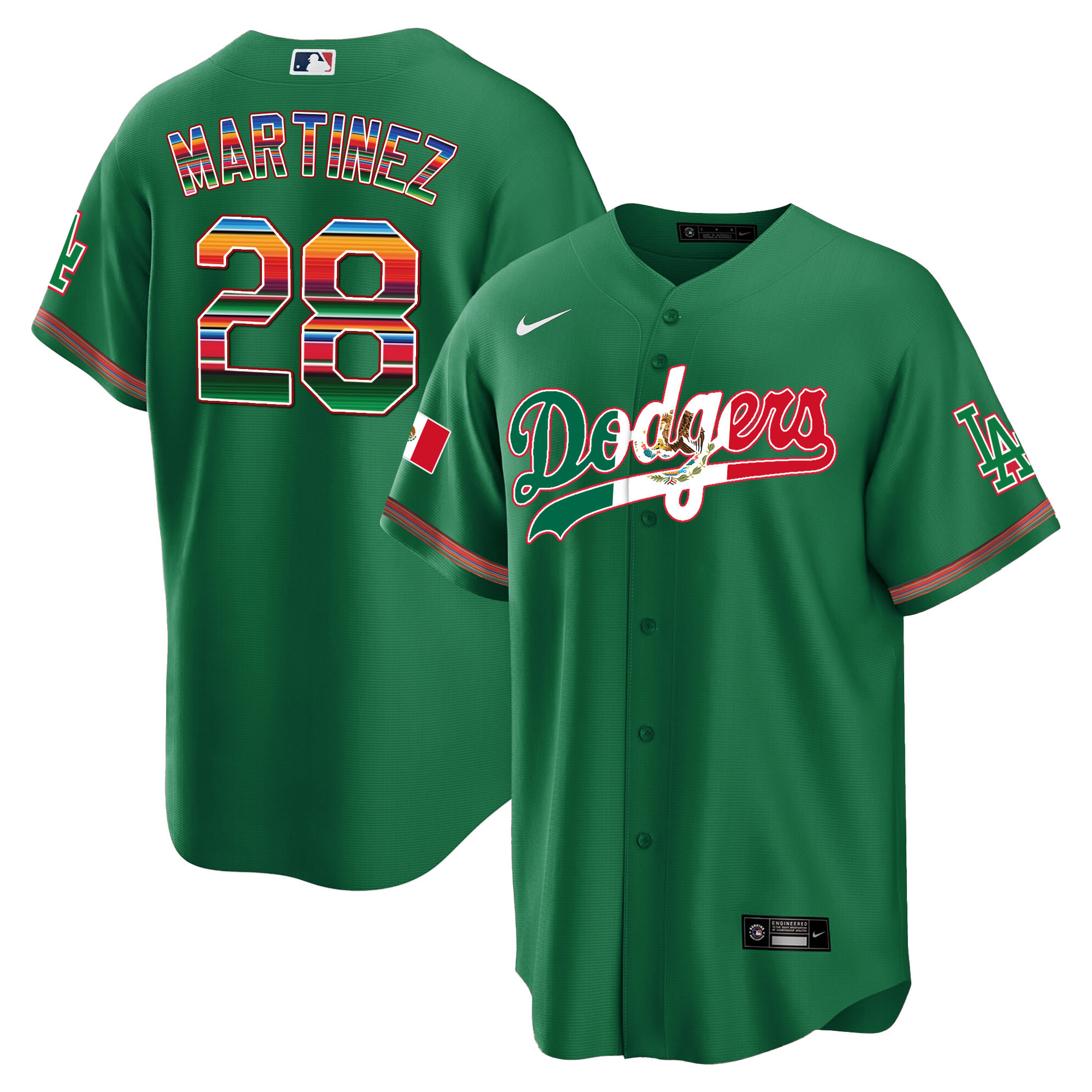 Men's J.D. Martinez Los Angeles Dodgers Mexico Cool Base Limited Green Jersey V4 - All Stitched
