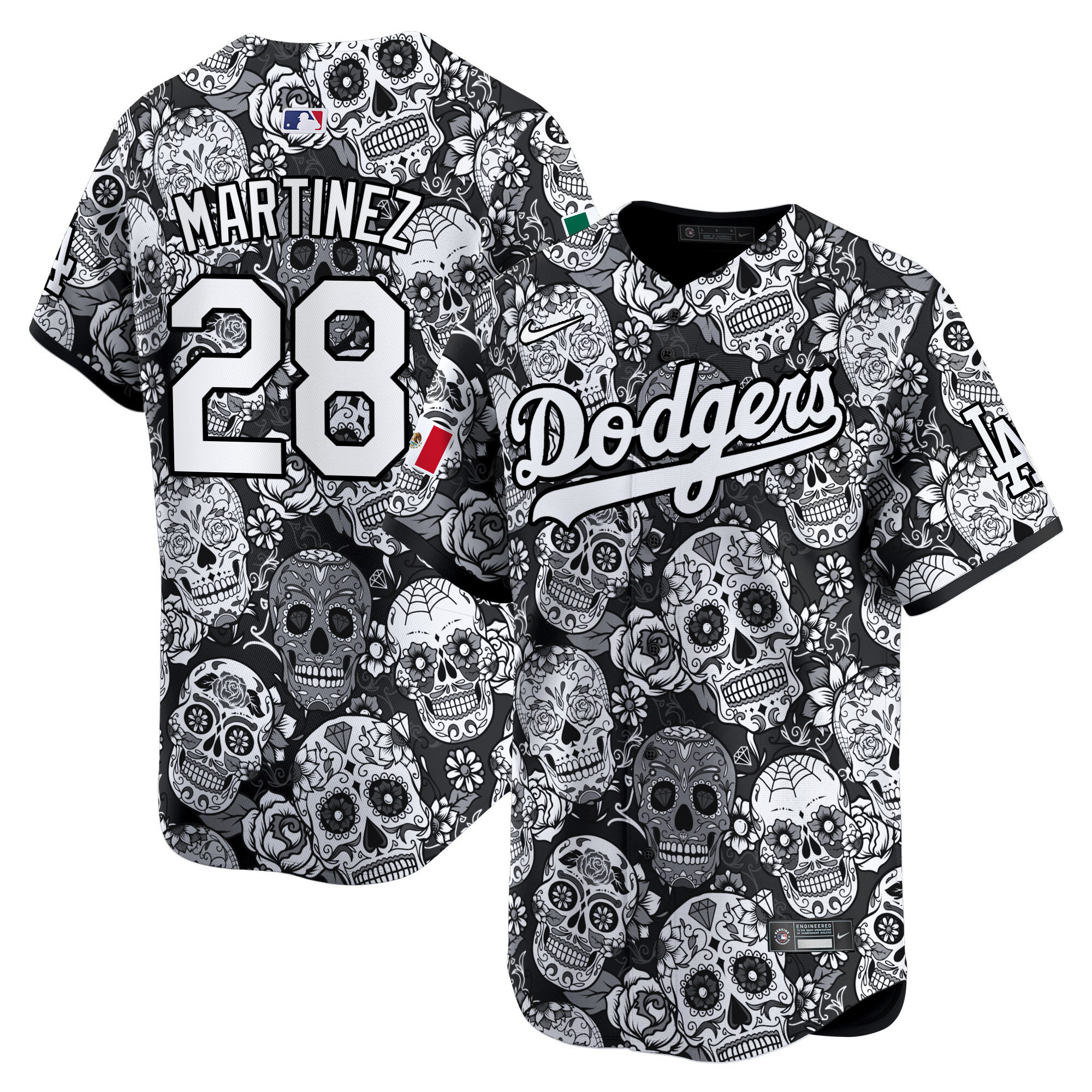 Men's J.D. Martinez Los Angeles Dodgers Mexico Sugar Skull Vapor Premier Limited Black Jersey V2 - Printed