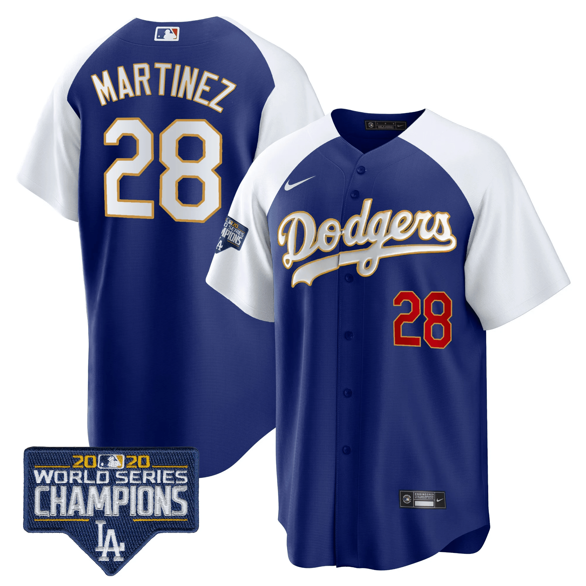 Men's J.D. Martinez Los Angeles Dodgers World Series Champions Patch Cool Base Gold Trim Alternate Royal Jersey - All Stitched