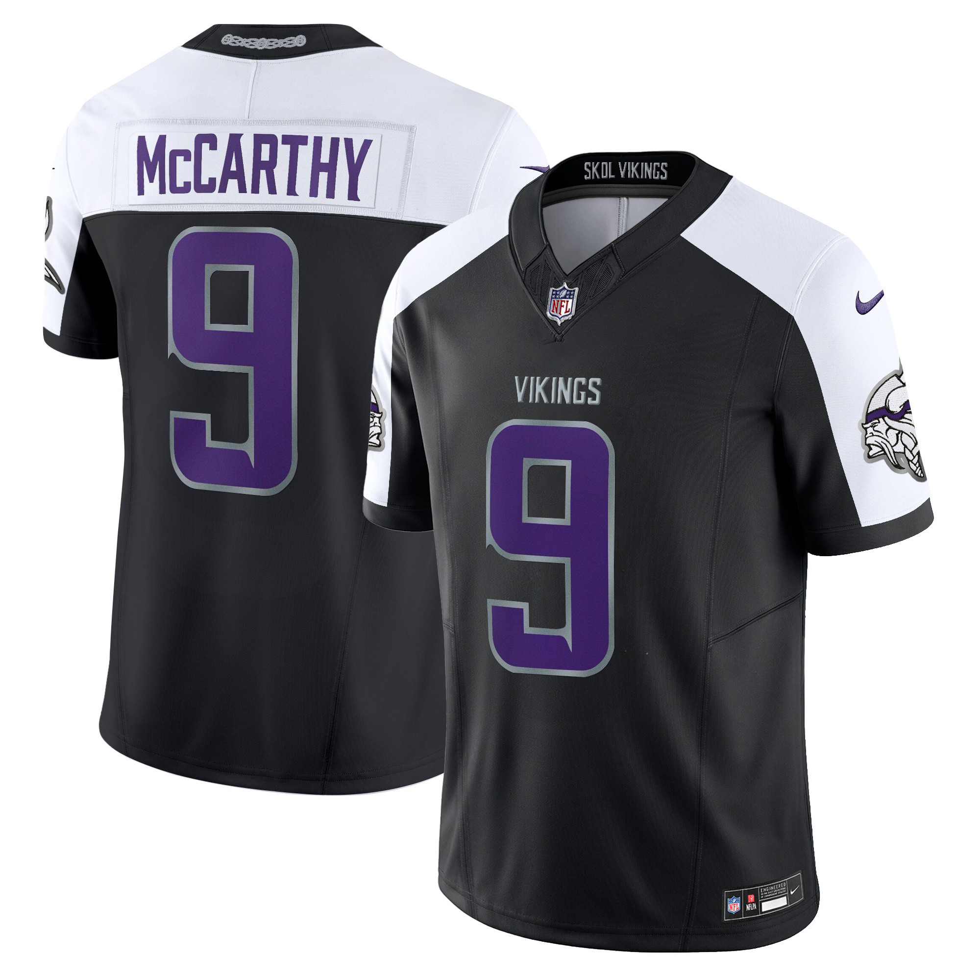 Men's J.J. McCarthy 2024 Minnesota Vikings Winter Warrior Vapor Limited Black Alternate Jersey - All Stitched