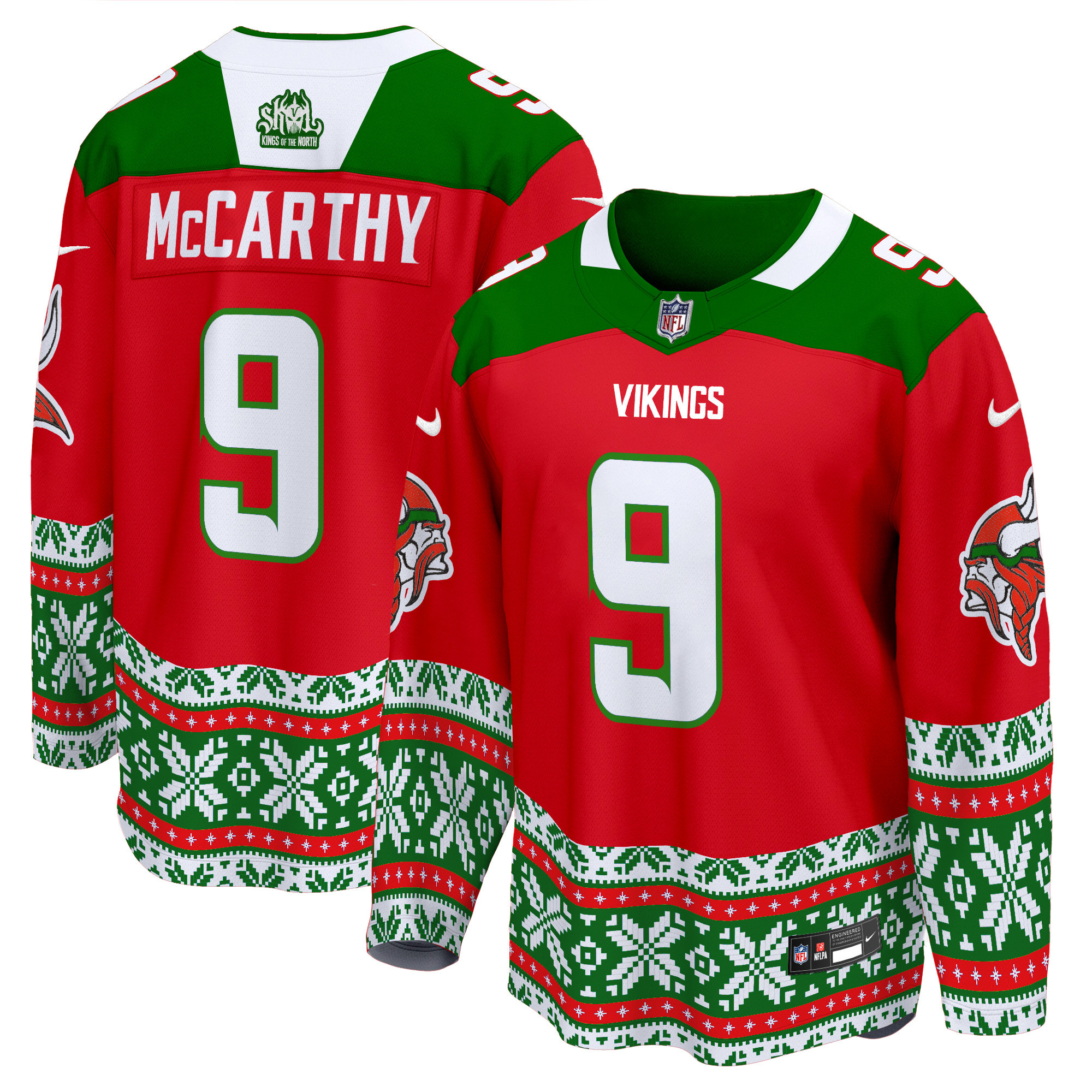 Men's J.J. McCarthy Minnesota Vikings 2024 Christmas Premier Breakaway Red Jersey - All Stitched