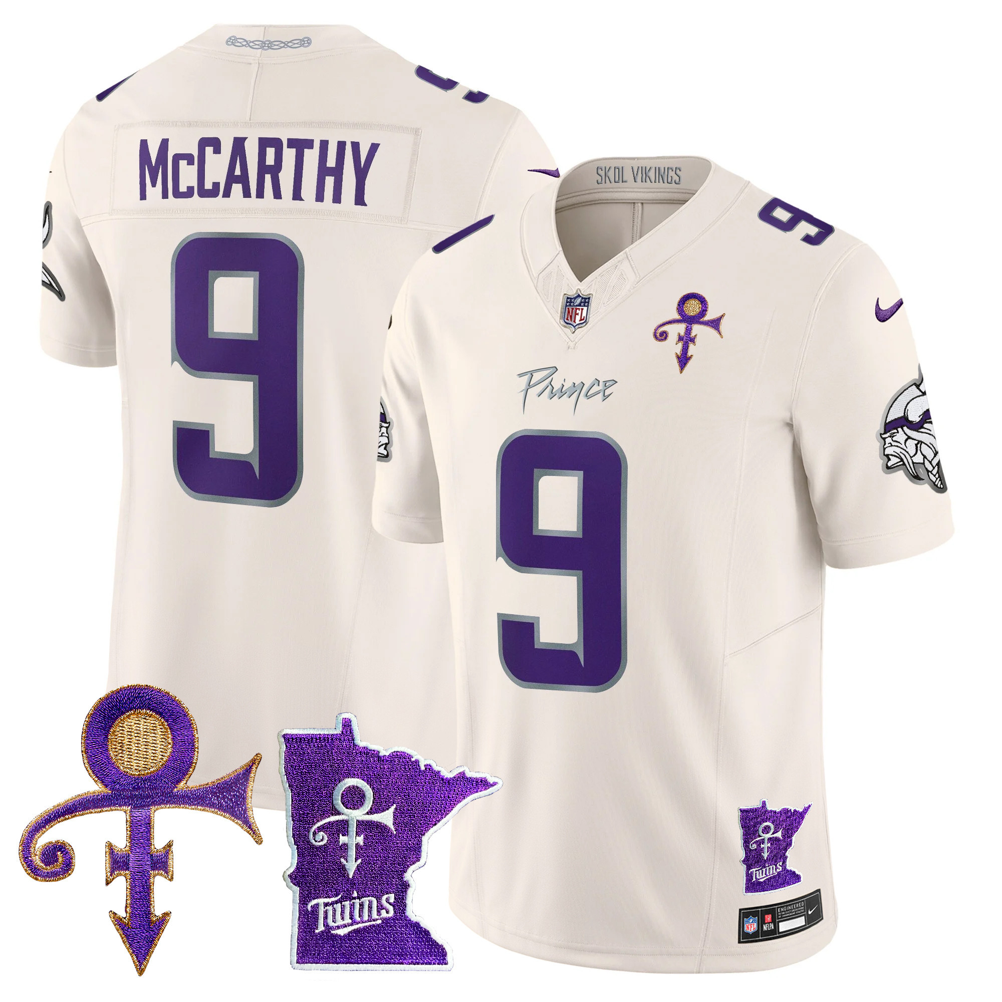 Men's J.J. McCarthy Minnesota Vikings 2024 Prince Vapor Limited Cream Jersey V2 - All Stitched