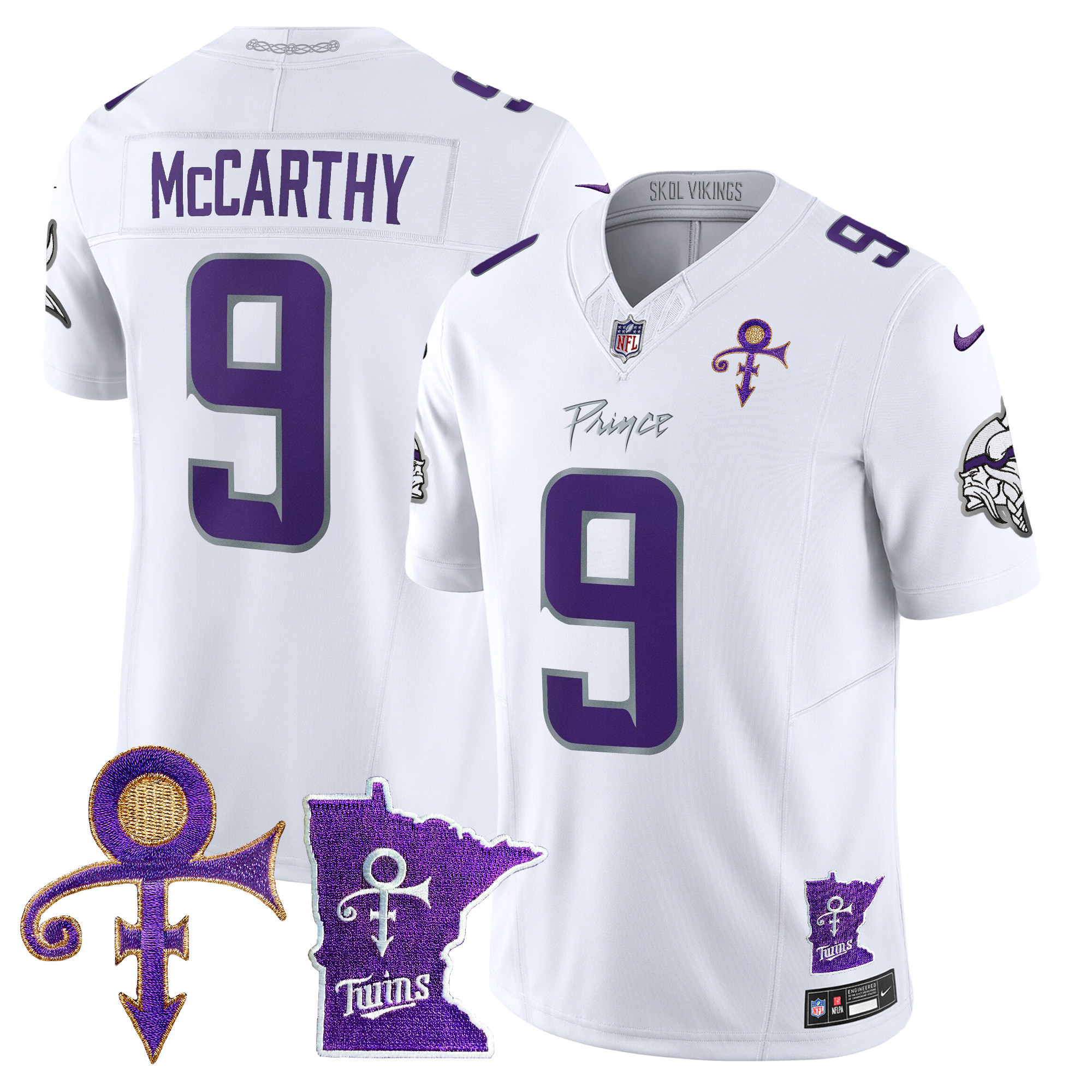 Men's J.J. McCarthy Minnesota Vikings 2024 Prince Vapor Limited White Limited Jersey V2 - All Stitched