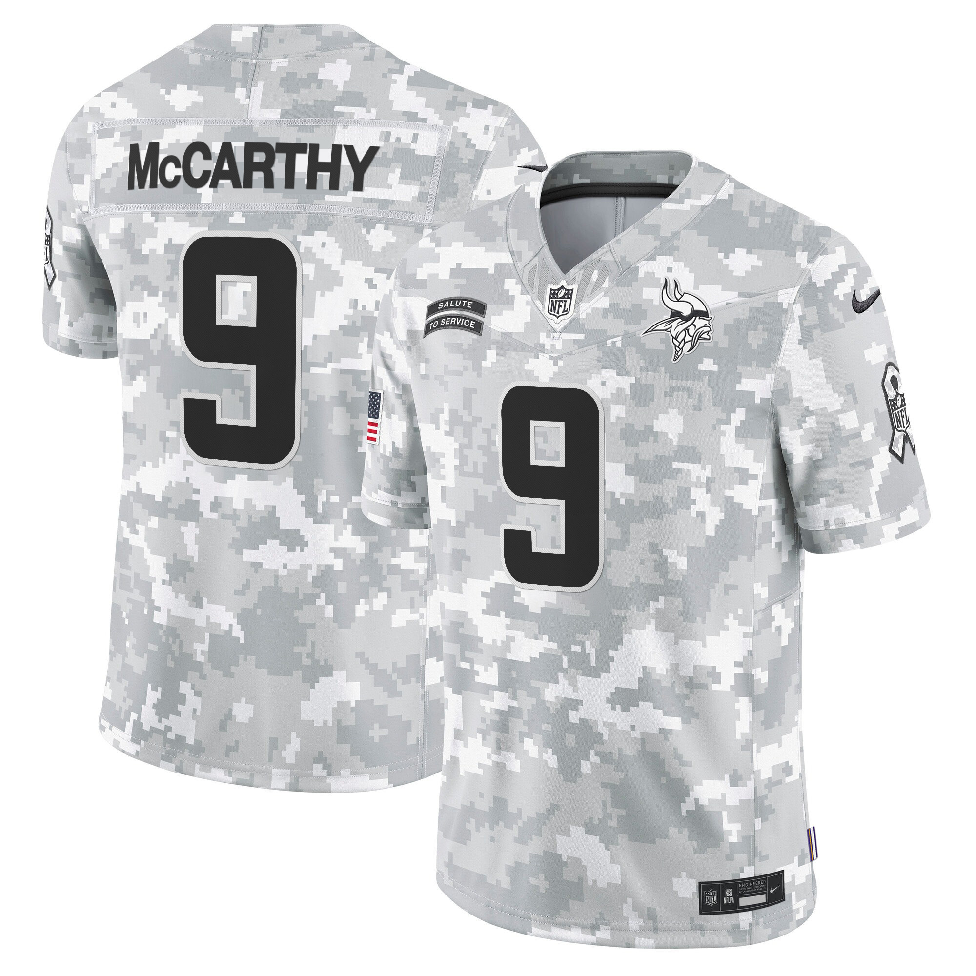 Men's J.J. McCarthy Minnesota Vikings 2024 Salute to Service Vapor Limited Arctic Camo Jersey - All Stitched