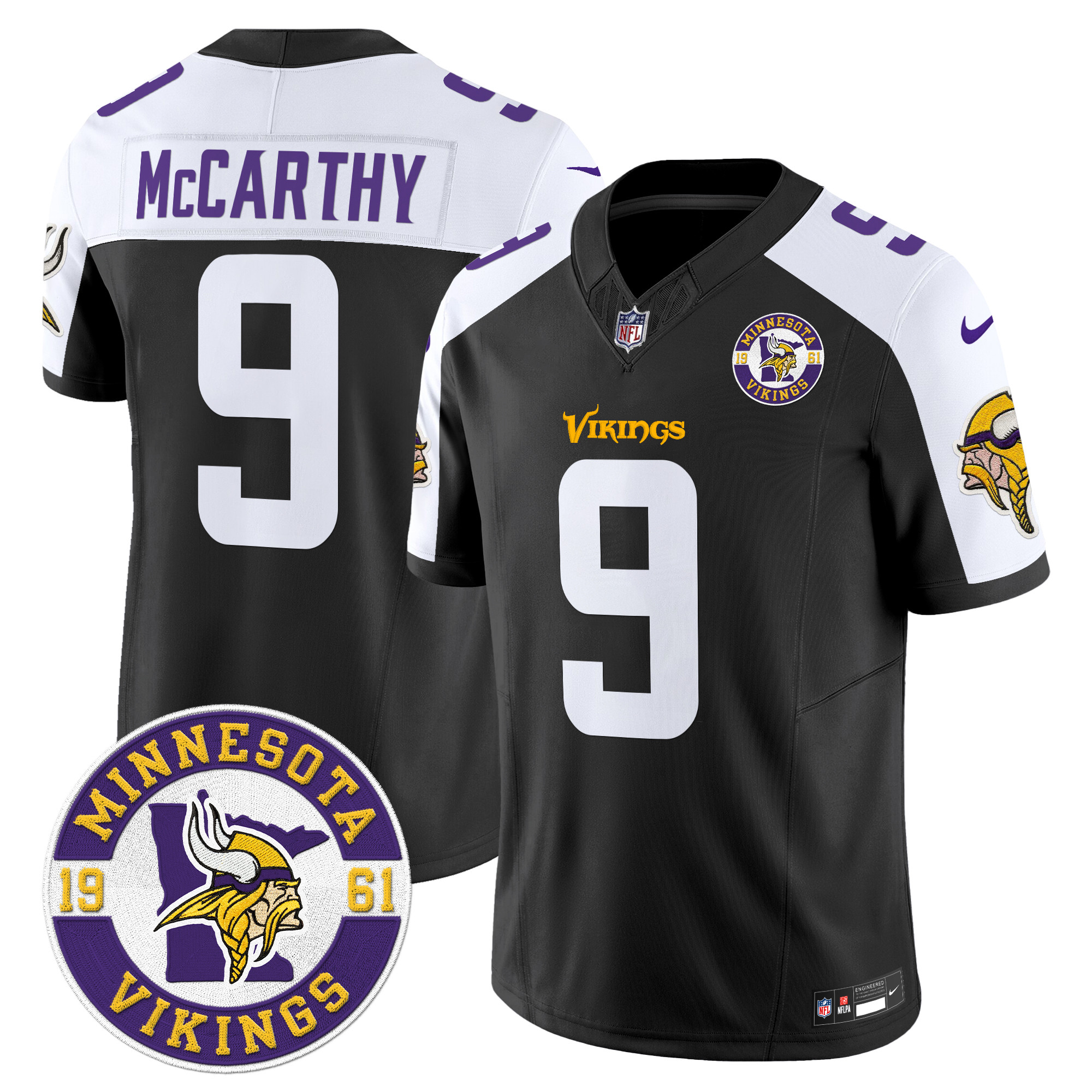 Men's J.J. McCarthy Minnesota Vikings 2024 Vapor Limited Black Alternate Jersey - All Stitched