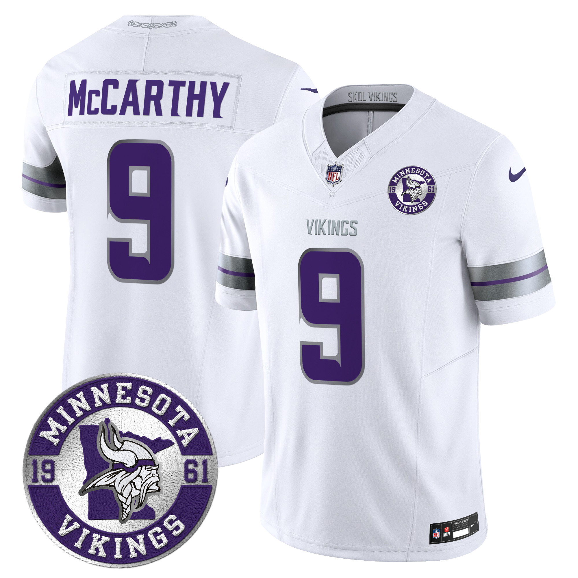 Men's J.J. McCarthy Minnesota Vikings 2024 Vapor Limited White Jersey - All Stitched