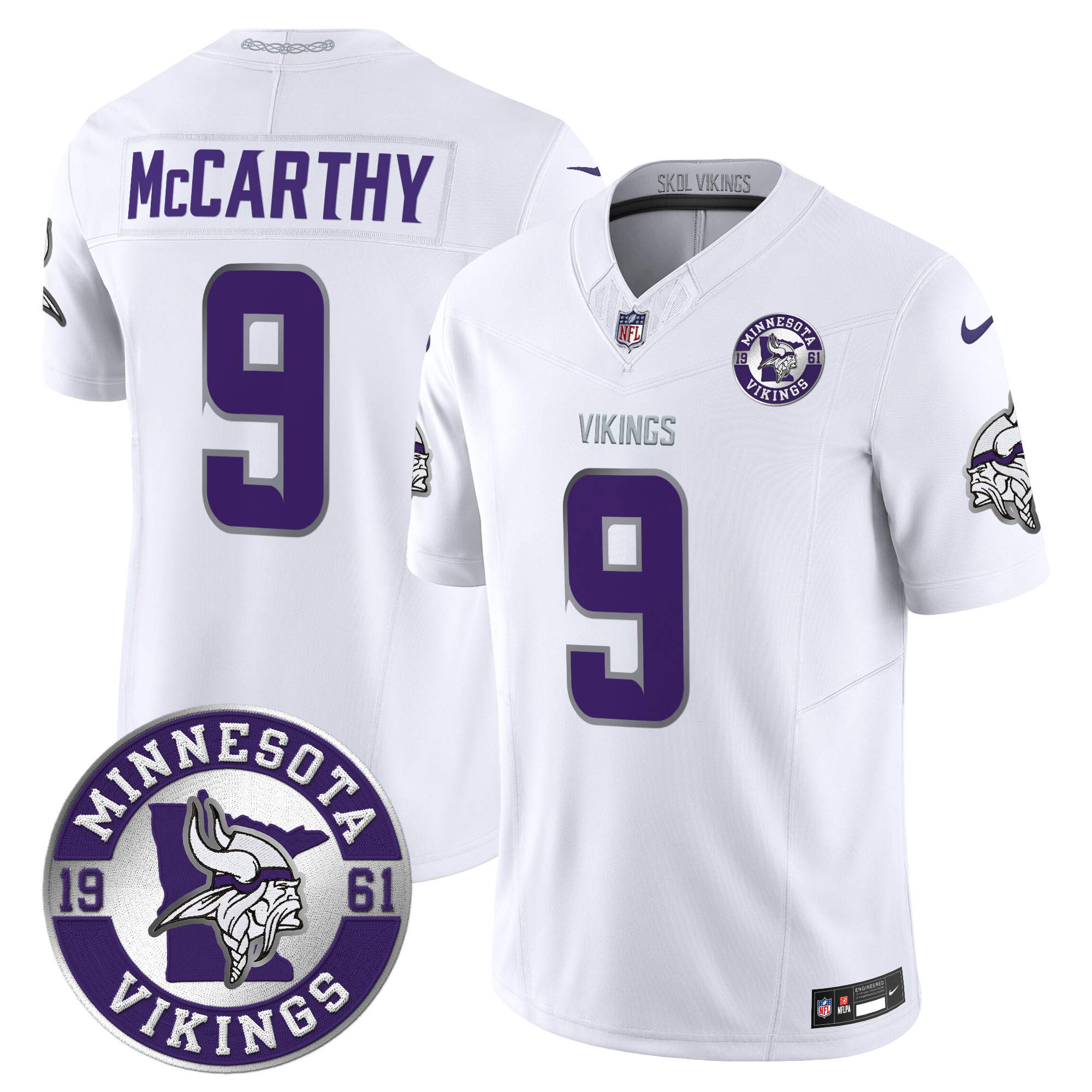 Men's J.J. McCarthy Minnesota Vikings 2024 Vapor Limited White Limited Jersey - All Stitched