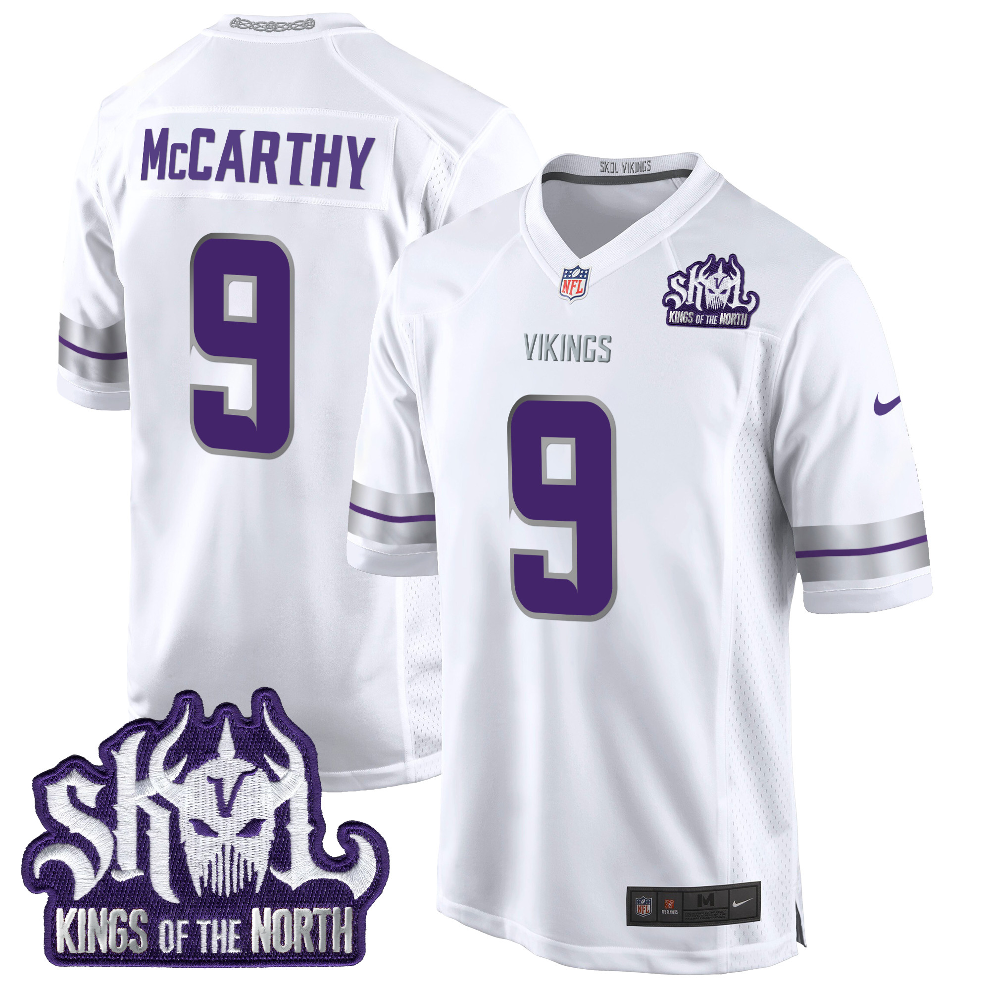 Men's J.J. McCarthy Minnesota Vikings 2024 Winter Warrior Skol Patch Game White Jersey - All Stitched