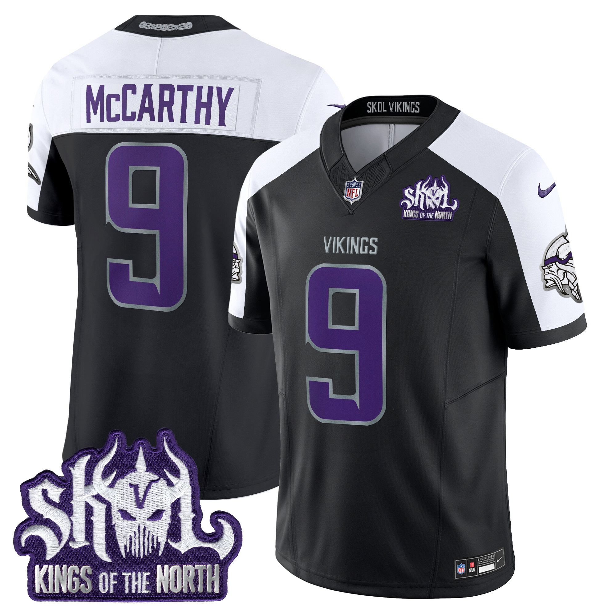 Men's J.J. McCarthy Minnesota Vikings 2024 Winter Warrior Skol Patch Vapor Limited Black Alternate Jersey - All Stitched