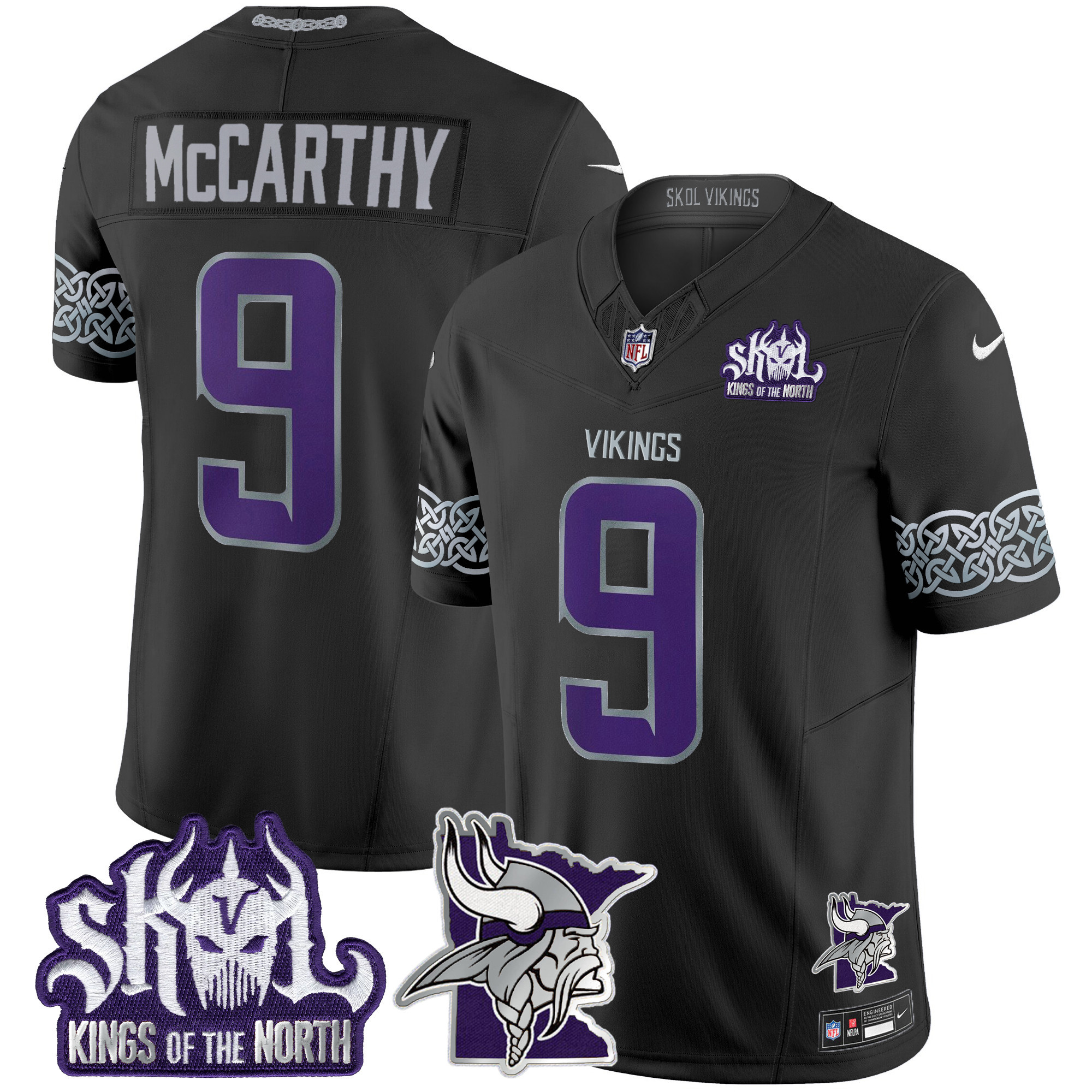 Men's J.J. McCarthy Minnesota Vikings 2024 Winter Warrior Skol Patch Vapor Limited Black Jersey V2 - All Stitched