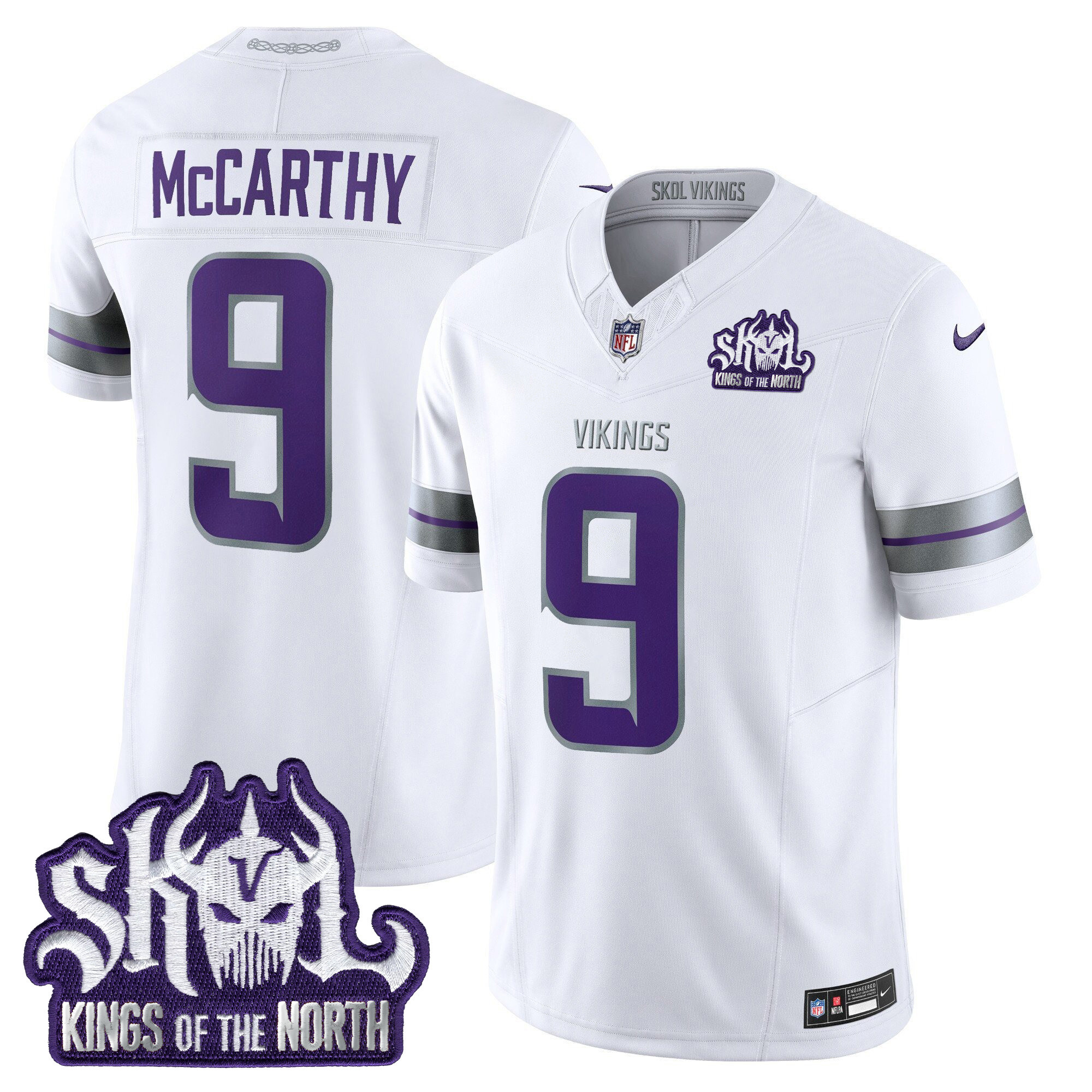 Men's J.J. McCarthy Minnesota Vikings 2024 Winter Warrior Skol Patch Vapor Limited White Jersey - All Stitched