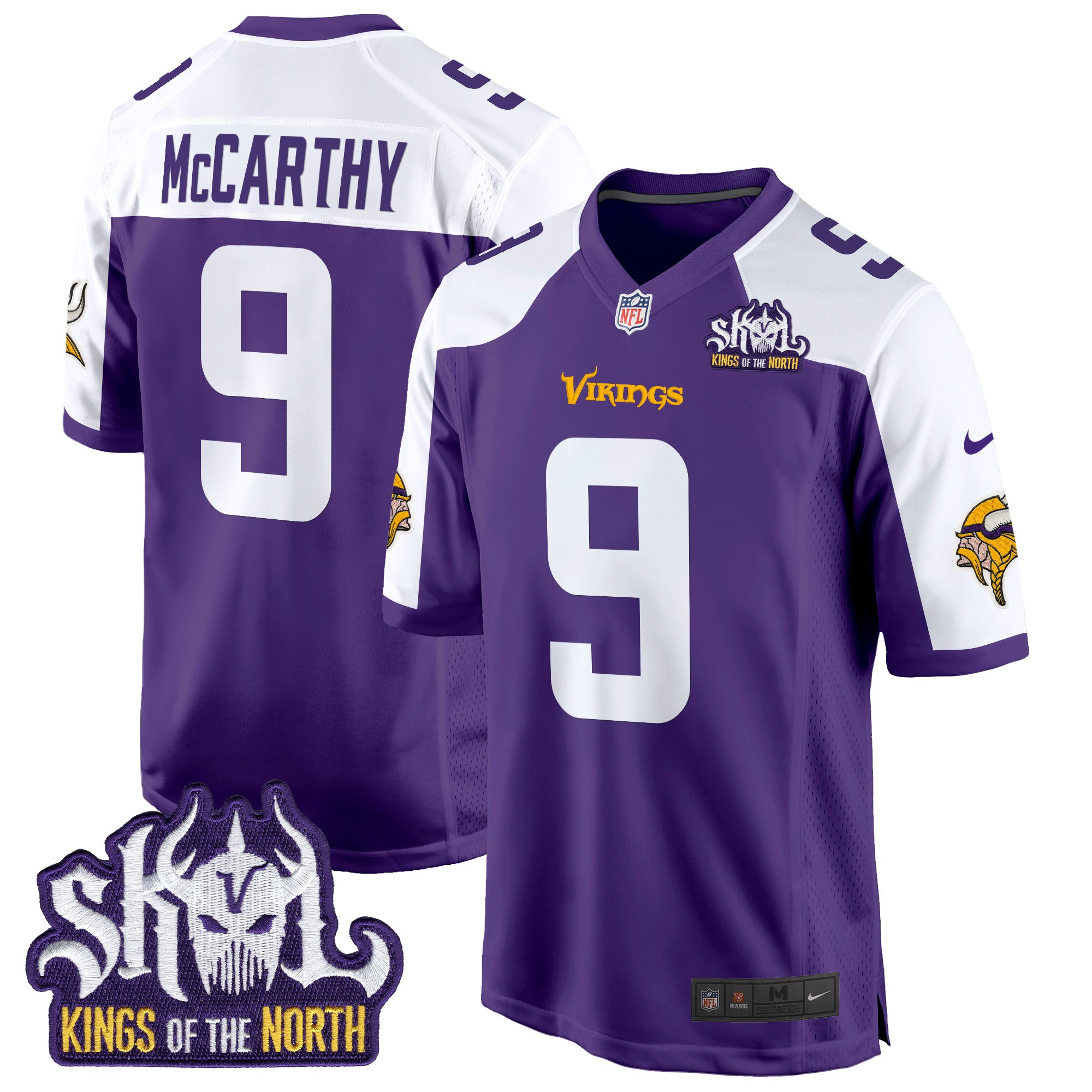 Men's J.J. McCarthy Minnesota Vikings King Of The North Patch Game Purple Alternate Jersey - All Stitched