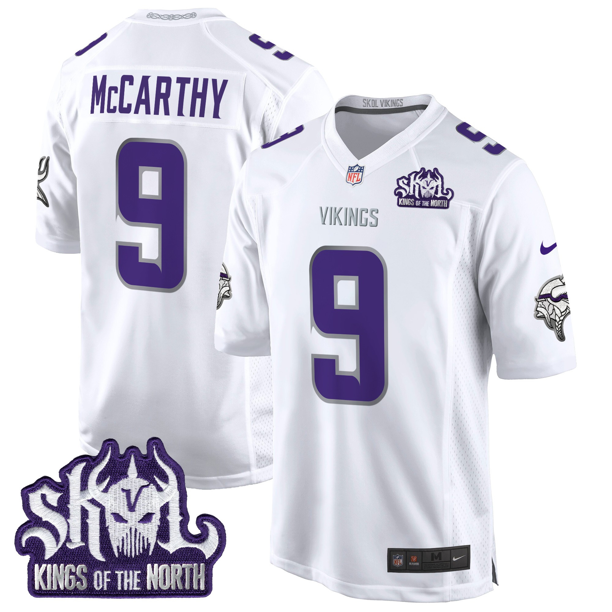 Men's J.J. McCarthy Minnesota Vikings King Of The North Patch Game Winter Warrior Jersey - All Stitched