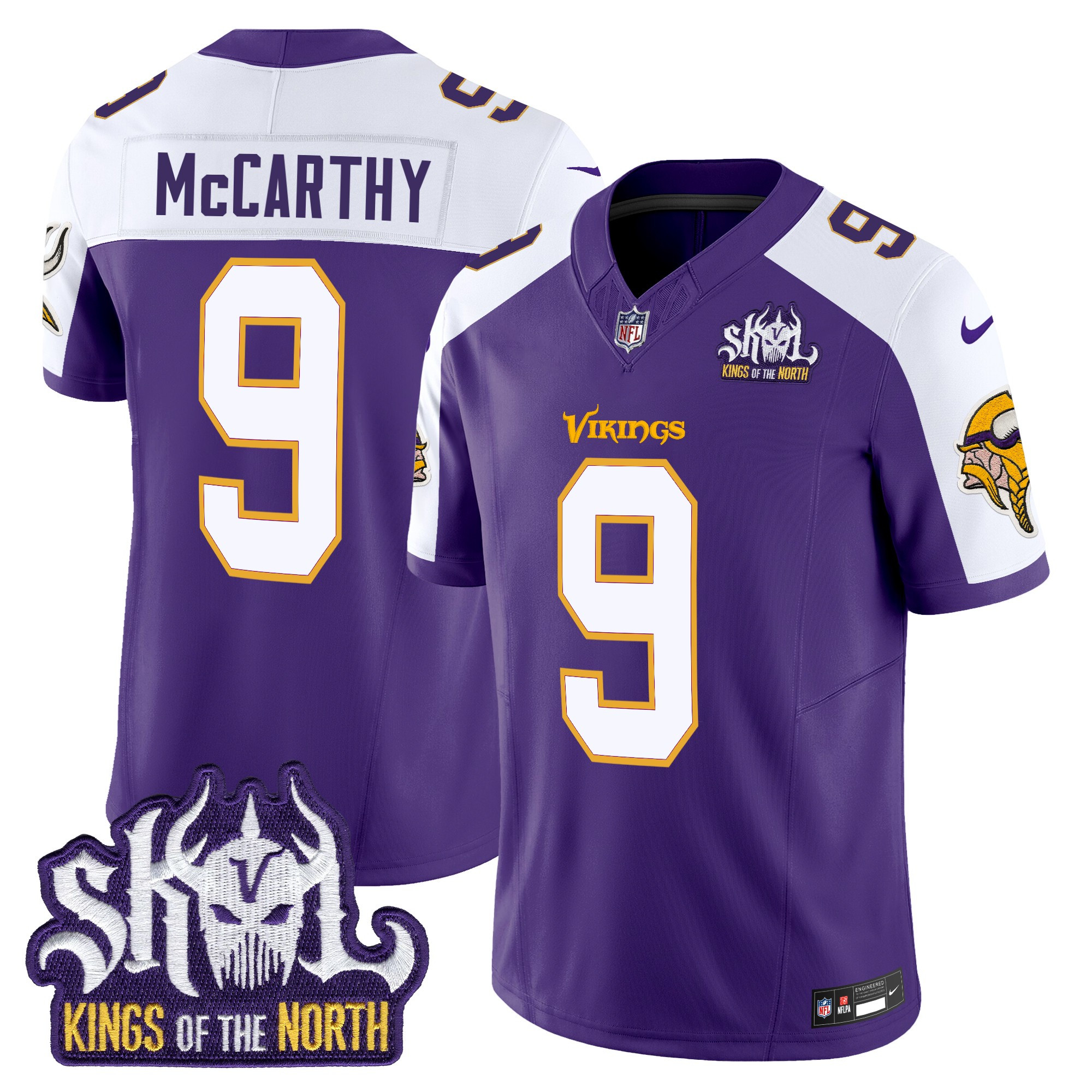 Men's J.J. McCarthy Minnesota Vikings King Of The North Patch Throwback Vapor Limited Purple Alternate Jersey - All Stitched