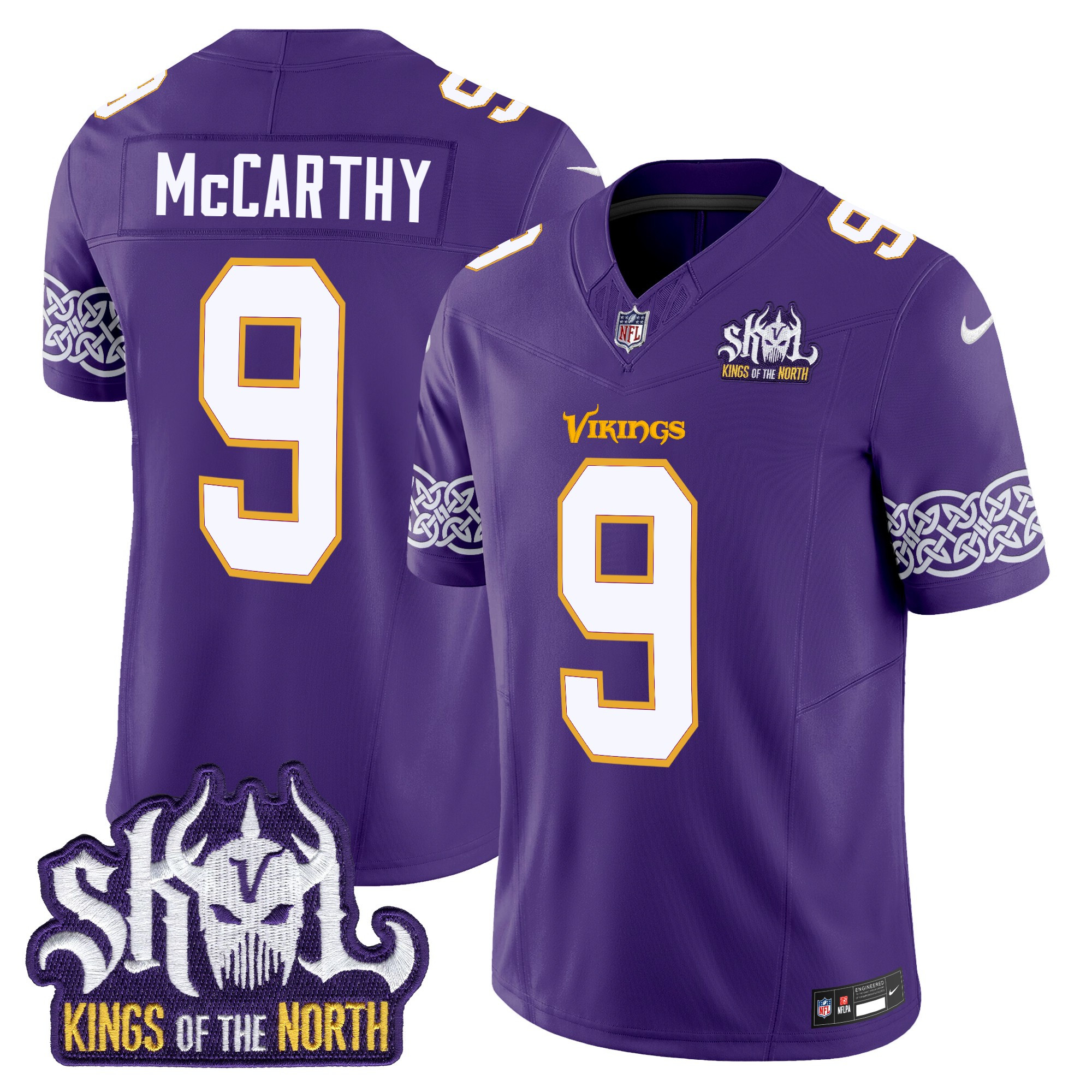 Men's J.J. McCarthy Minnesota Vikings King Of The North Patch Throwback Vapor Limited Purple Jersey - All Stitched