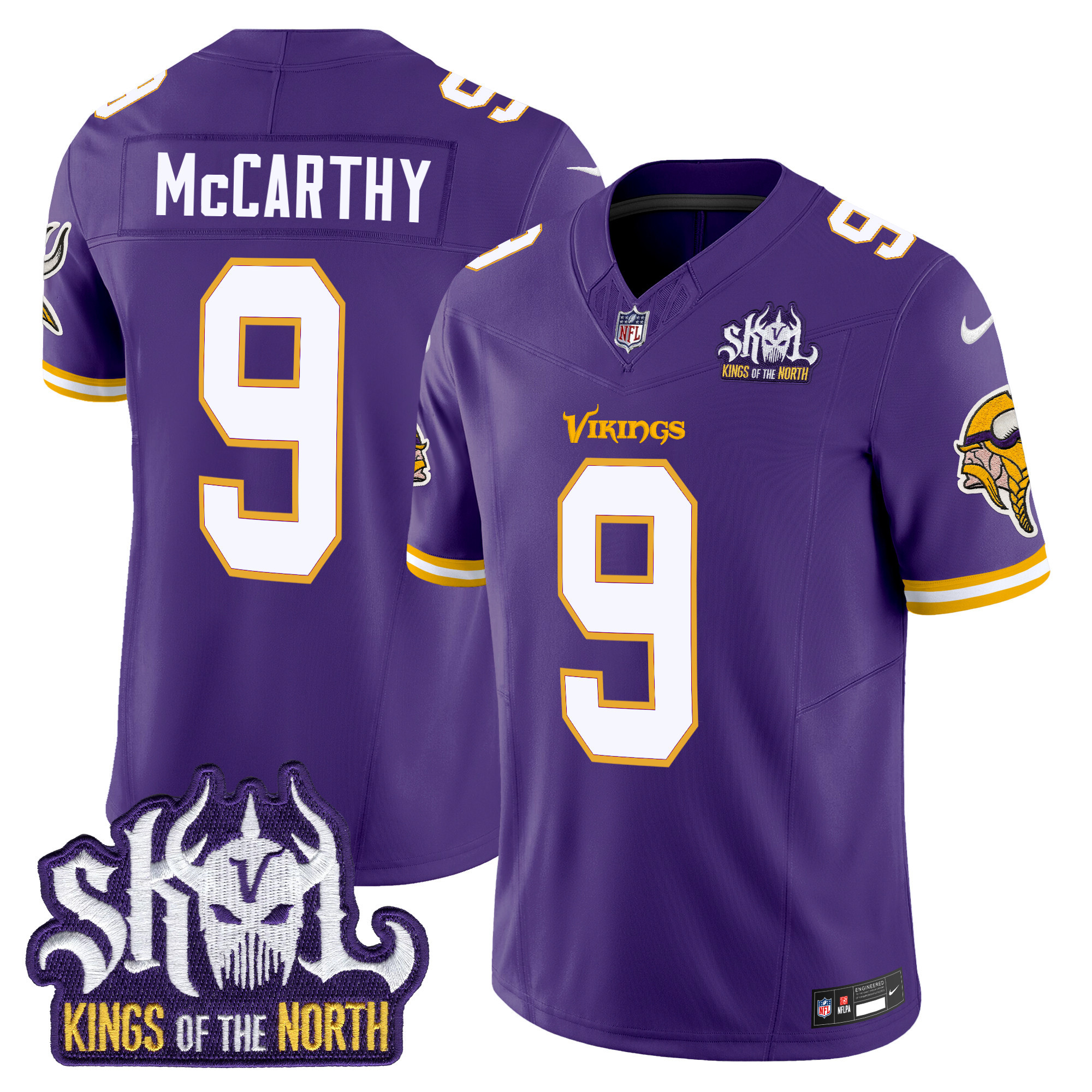 Men's J.J. McCarthy Minnesota Vikings King Of The North Patch Throwback Vapor Limited Purple Jersey - All Stitched