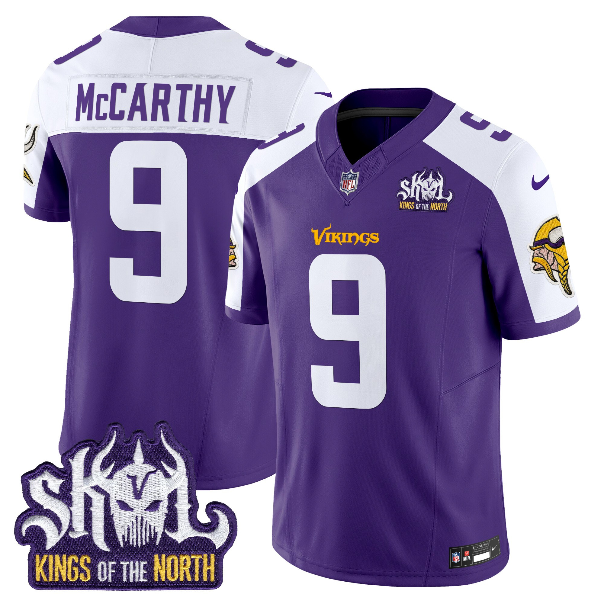 Men's J.J. McCarthy Minnesota Vikings Kings Of The North Patch Vapor Limited Purple Alternate Jersey - All Stitched