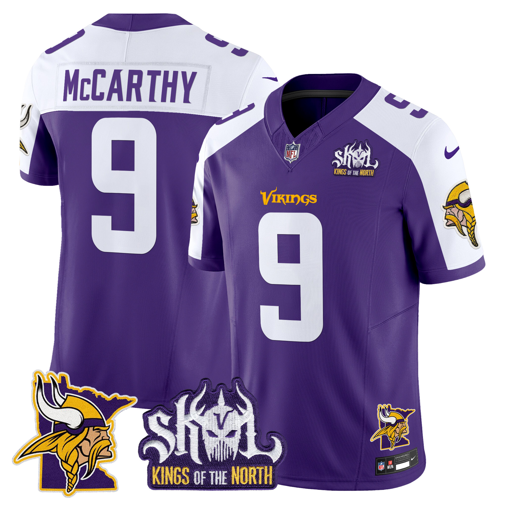 Men's J.J. McCarthy Minnesota Vikings Kings Of The North Patch Vapor Limited Purple Alternate Jersey - All Stitched