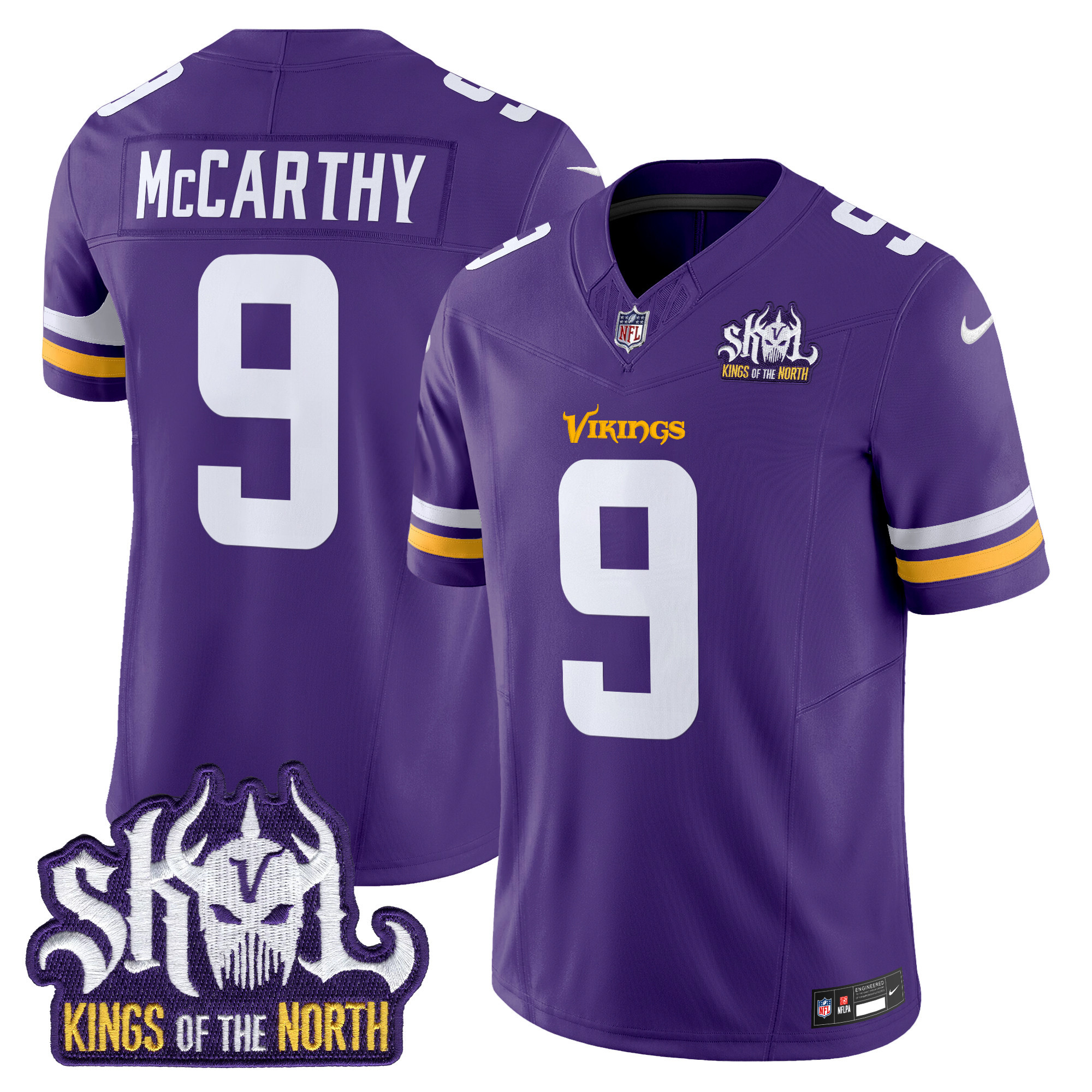 Men's J.J. McCarthy Minnesota Vikings Kings Of The North Patch Vapor Limited Purple Jersey - All Stitched