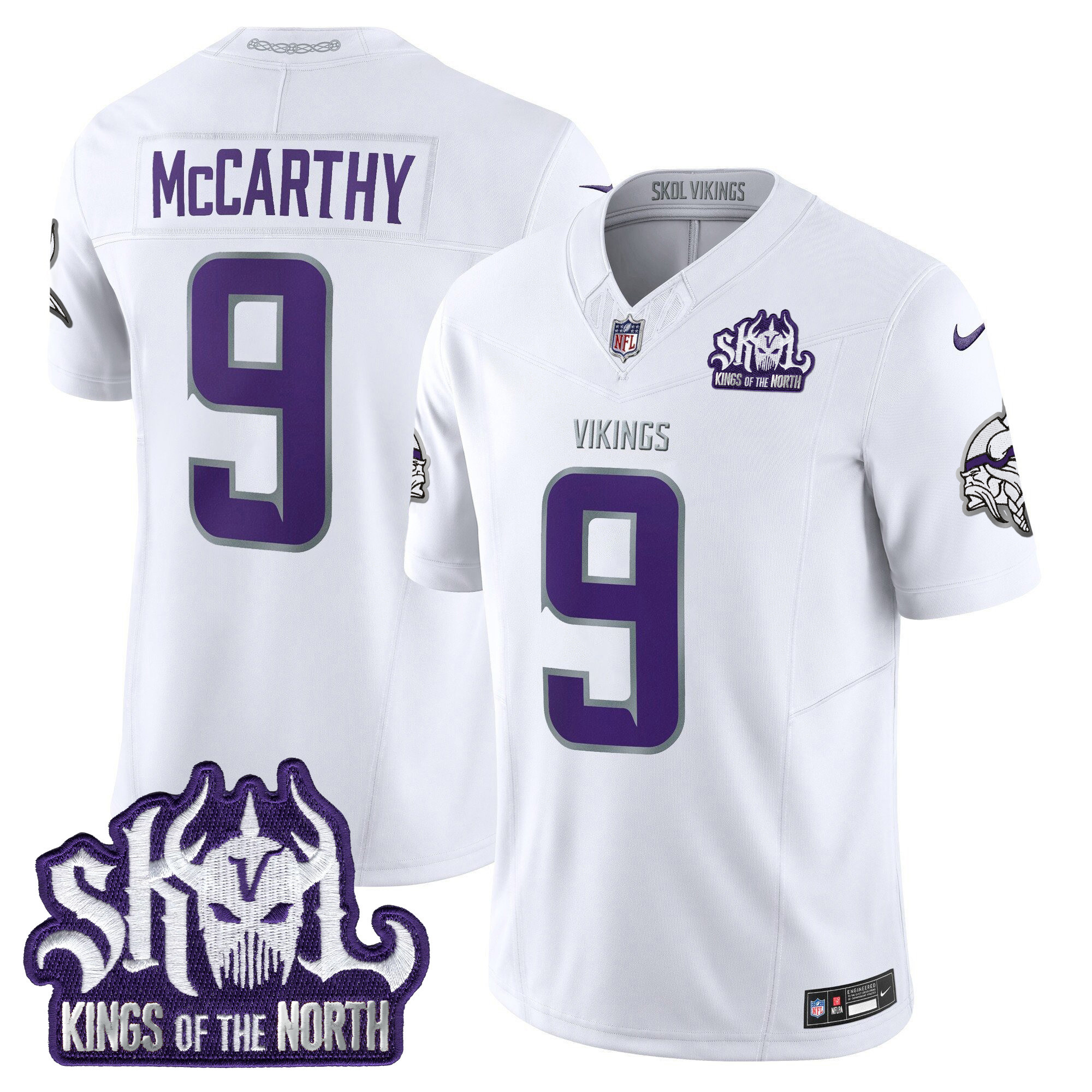 Men's J.J. McCarthy Minnesota Vikings Kings Of The North Patch Vapor Limited Winter Warrior Jersey - All Stitched
