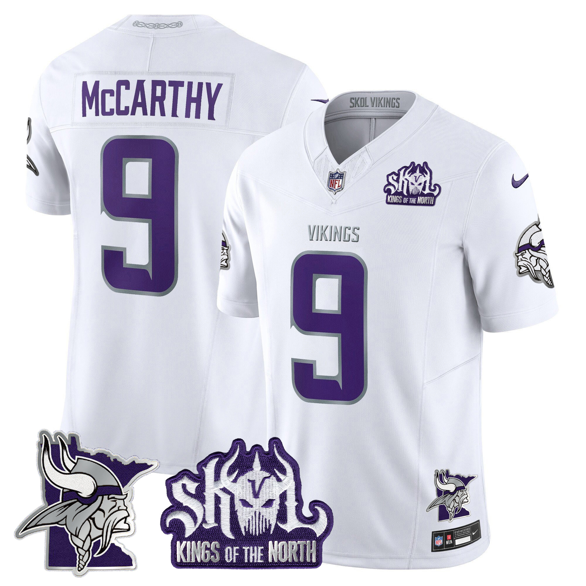 Men's J.J. McCarthy Minnesota Vikings Kings Of The North Patch Vapor Limited Winter Warrior Jersey - All Stitched