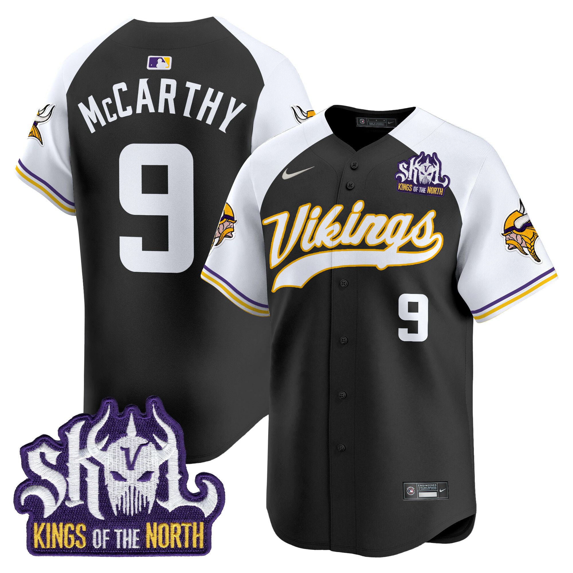 Men's J.J. McCarthy Minnesota Vikings Kings Of The North Patch Vapor Premier Limited Black Alternate Jersey - All Stitched