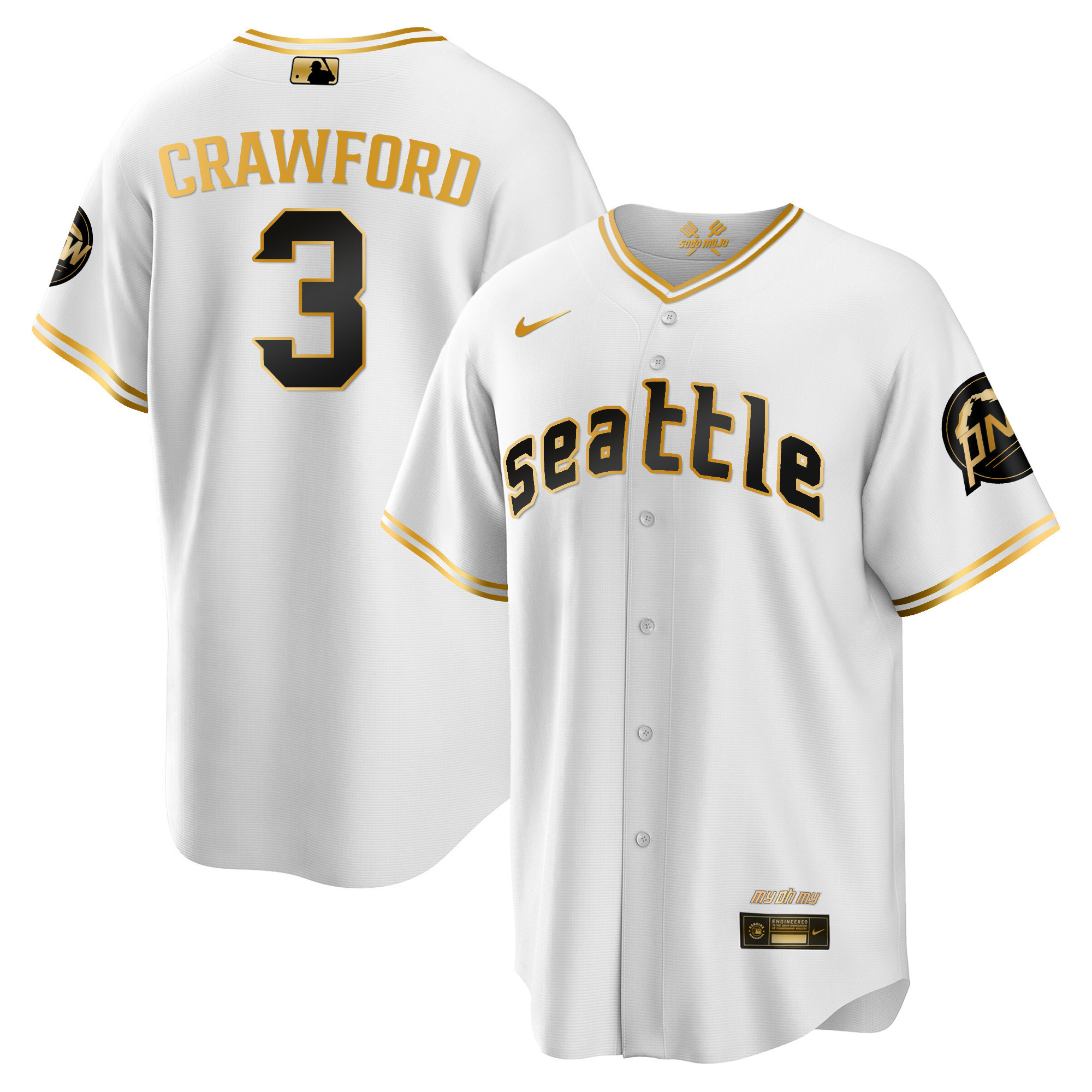 Men's J.P. Crawford Seattle Mariners City Connect Cool Base White Gold Jersey - All Stitched