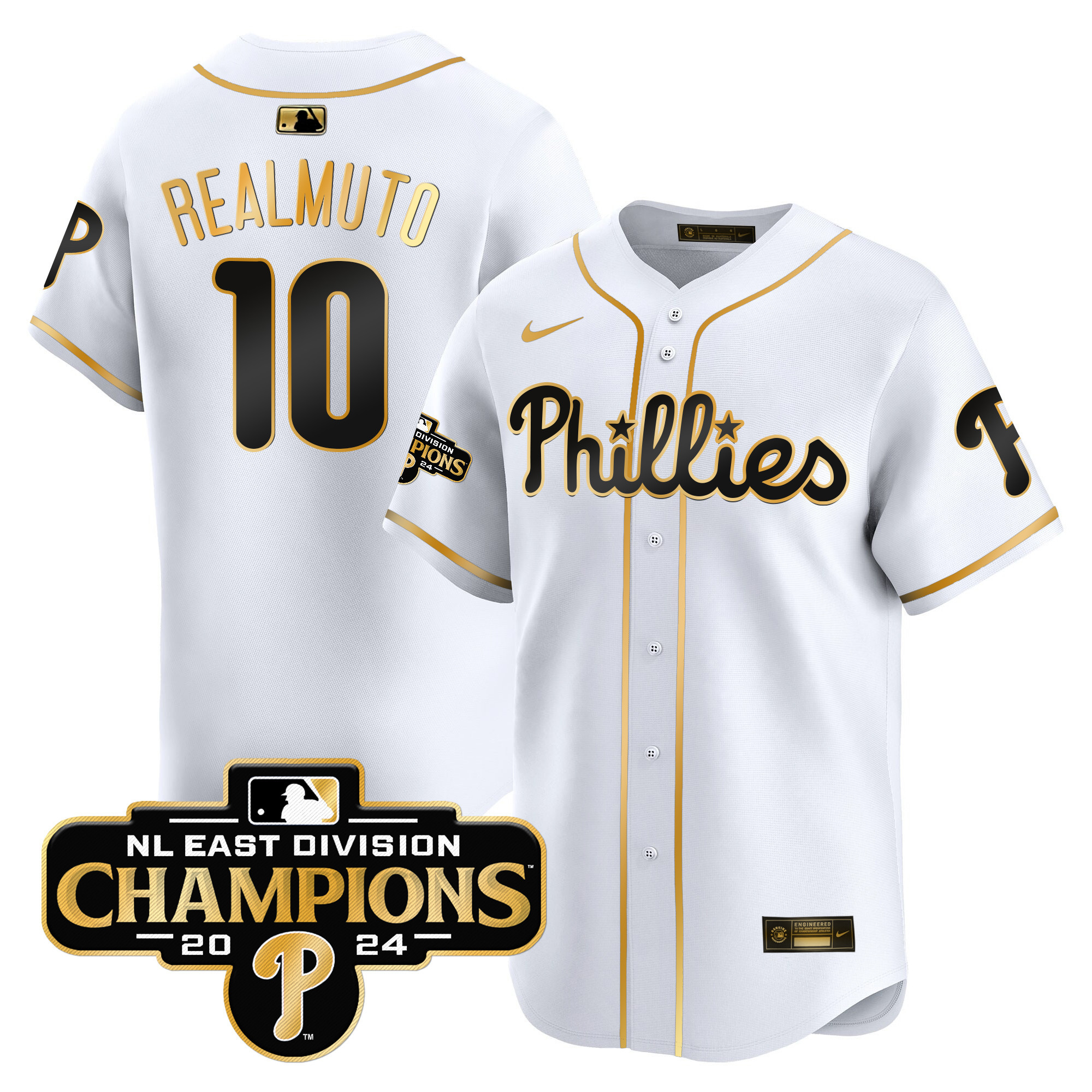 Men's J.T. Realmuto Philadelphia Phillies 2024 NL East Division Champions Gold Vapor Premier Limited White Gold Jersey - All Stitched