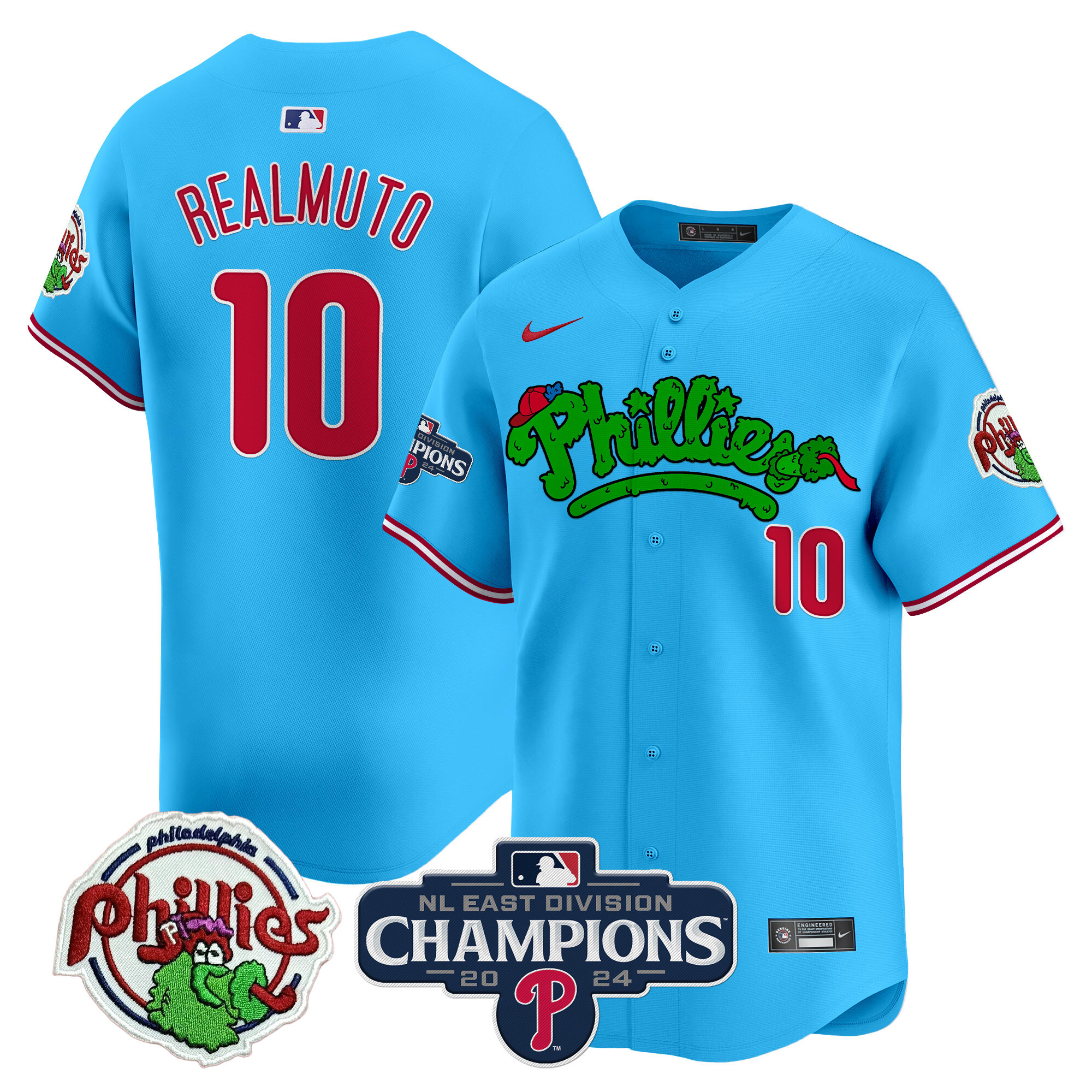 Men's J.T.Realmuto Philadelphia Phillies Phanatic 2024 NL East Division Champions Vapor Premier Limited Light Blue Jersey - All Stitched