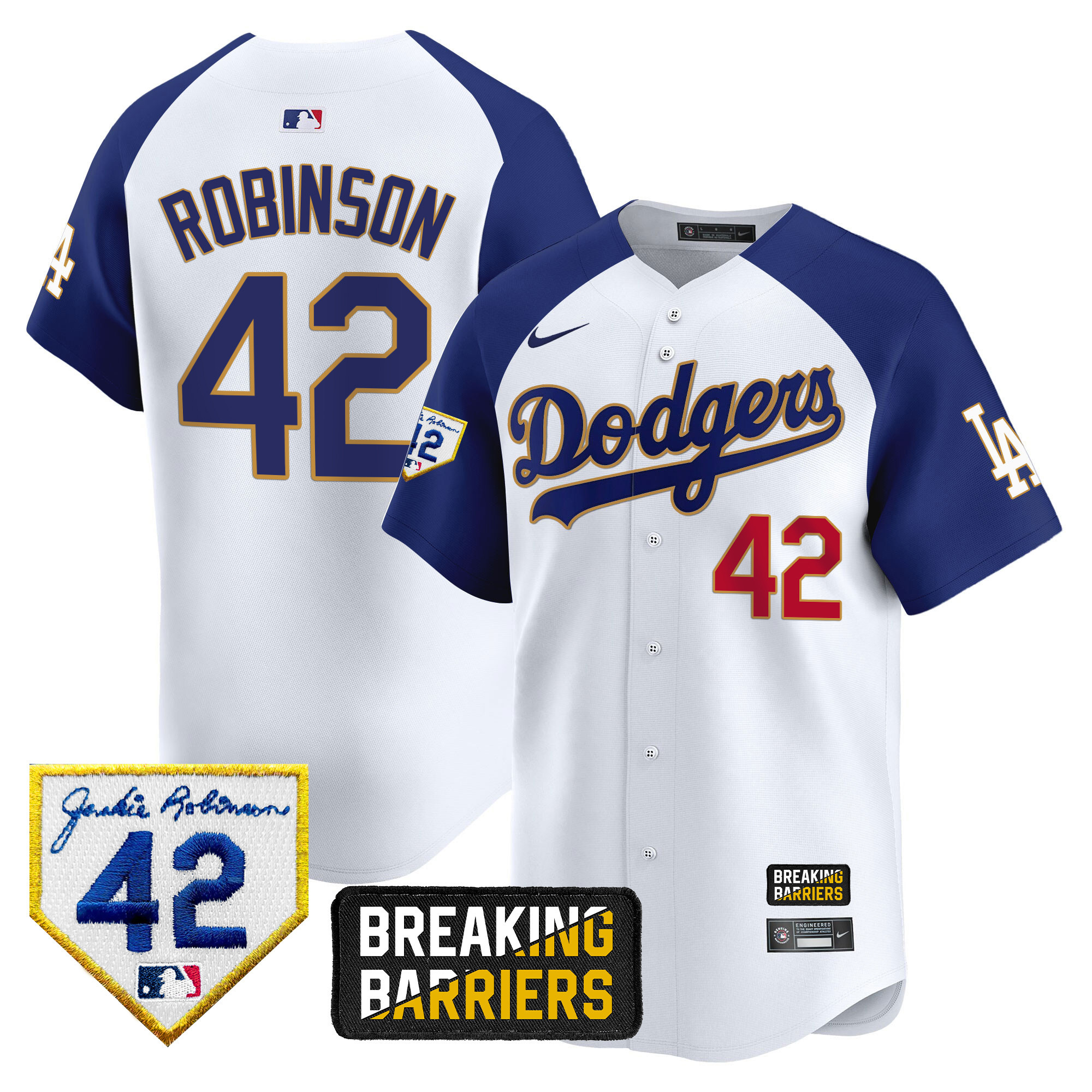 Men's Jackie Robinson Los Angeles Dodgers Jackie Robinson Breaking Barriers Patch Vapor Premier Limited White Alternate Jersey - All Stitched