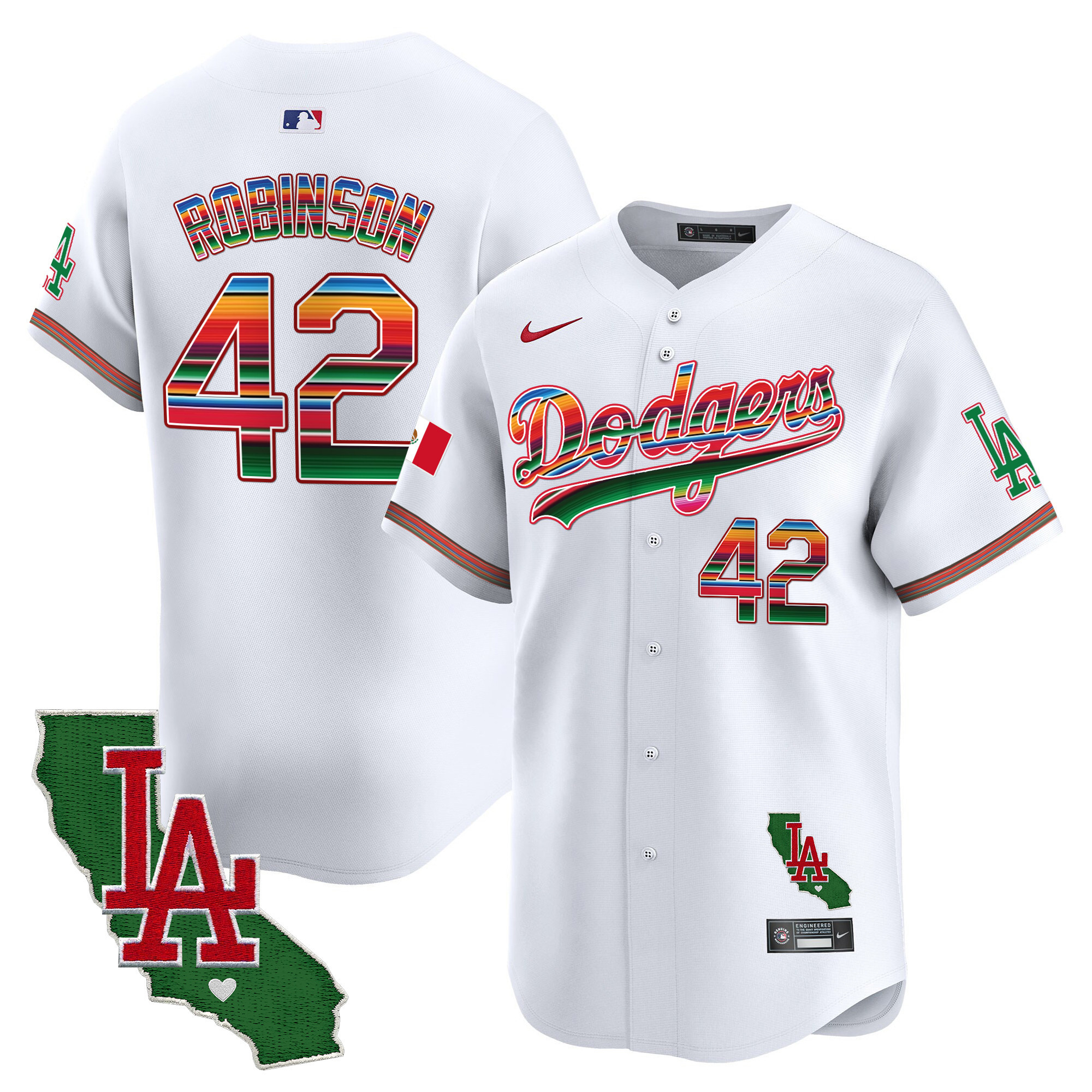 Men's Jackie Robinson Los Angeles Dodgers Mexico California Patch Vapor Premier Limited White Jersey - All Stitched