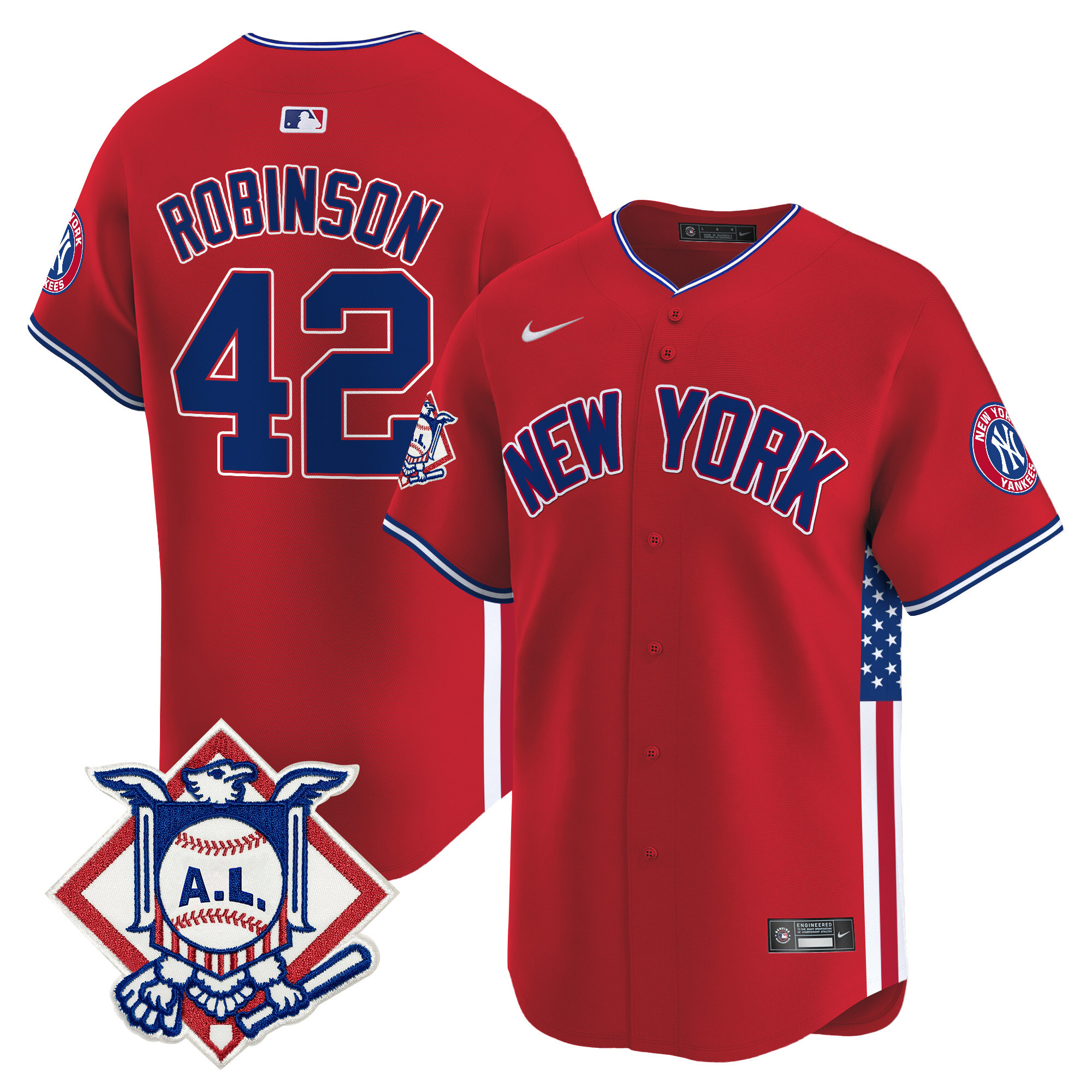 Men's Jackie Robinson New York Yankees 2024 Fourth of July Vapor Premier Limited Red Jersey V8 - All Stitched