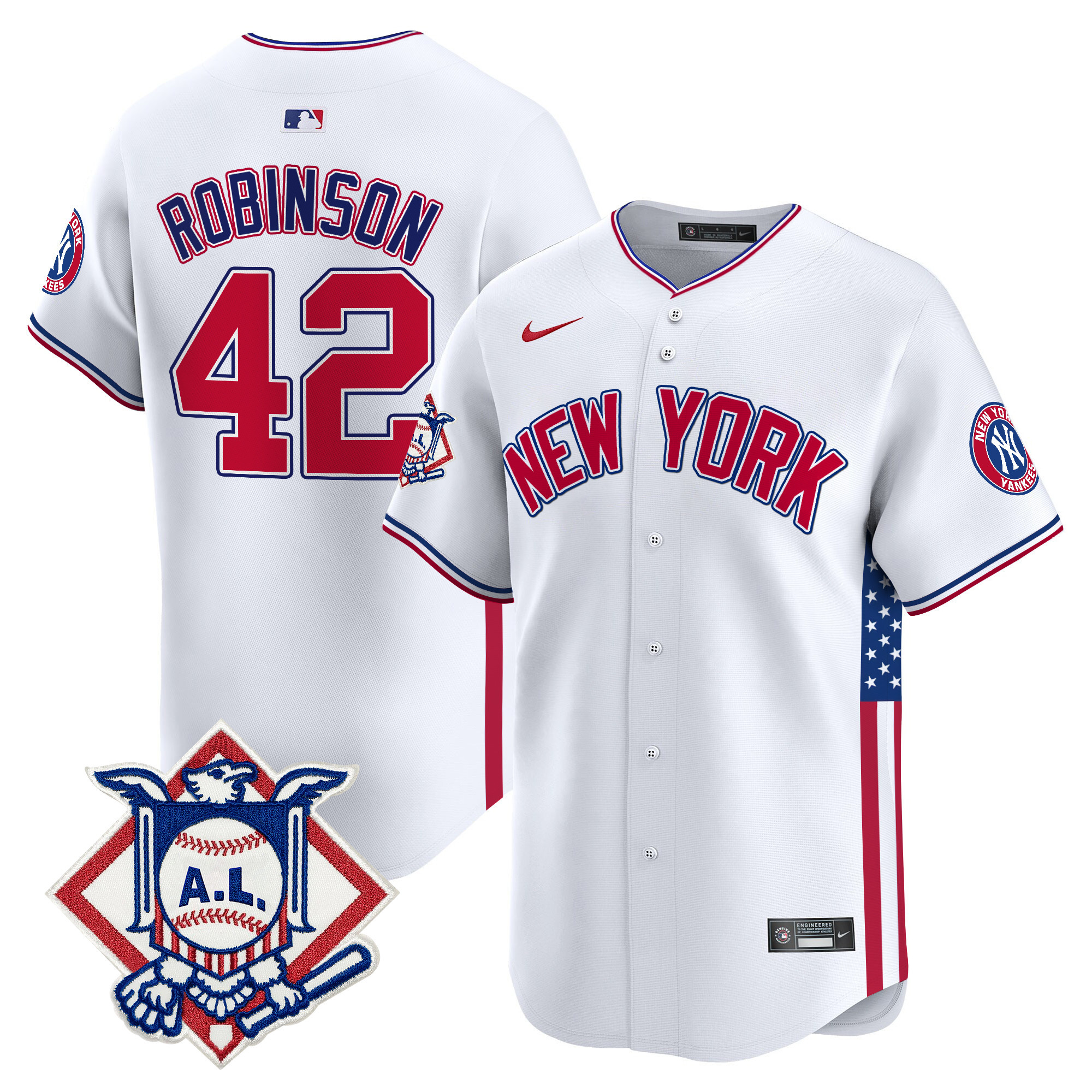 Men's Jackie Robinson New York Yankees 2024 Fourth of July Vapor Premier Limited White Jersey V8 - All Stitched