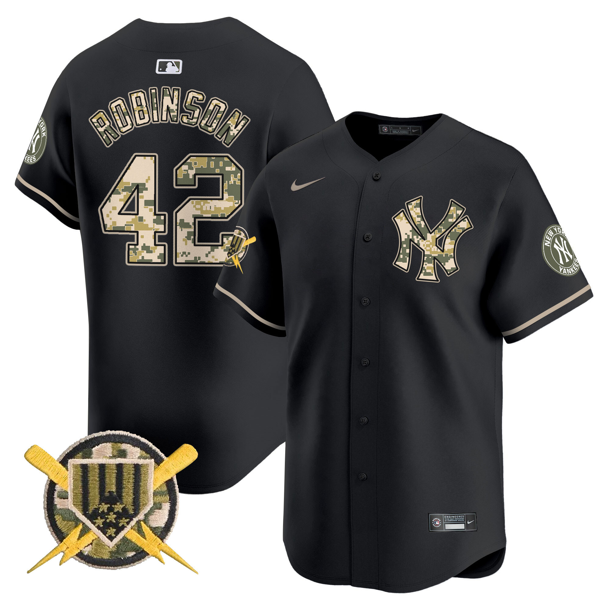 Men's Jackie Robinson New York Yankees Armed Forces Day Vapor Premier Limited Black Jersey - All Stitched