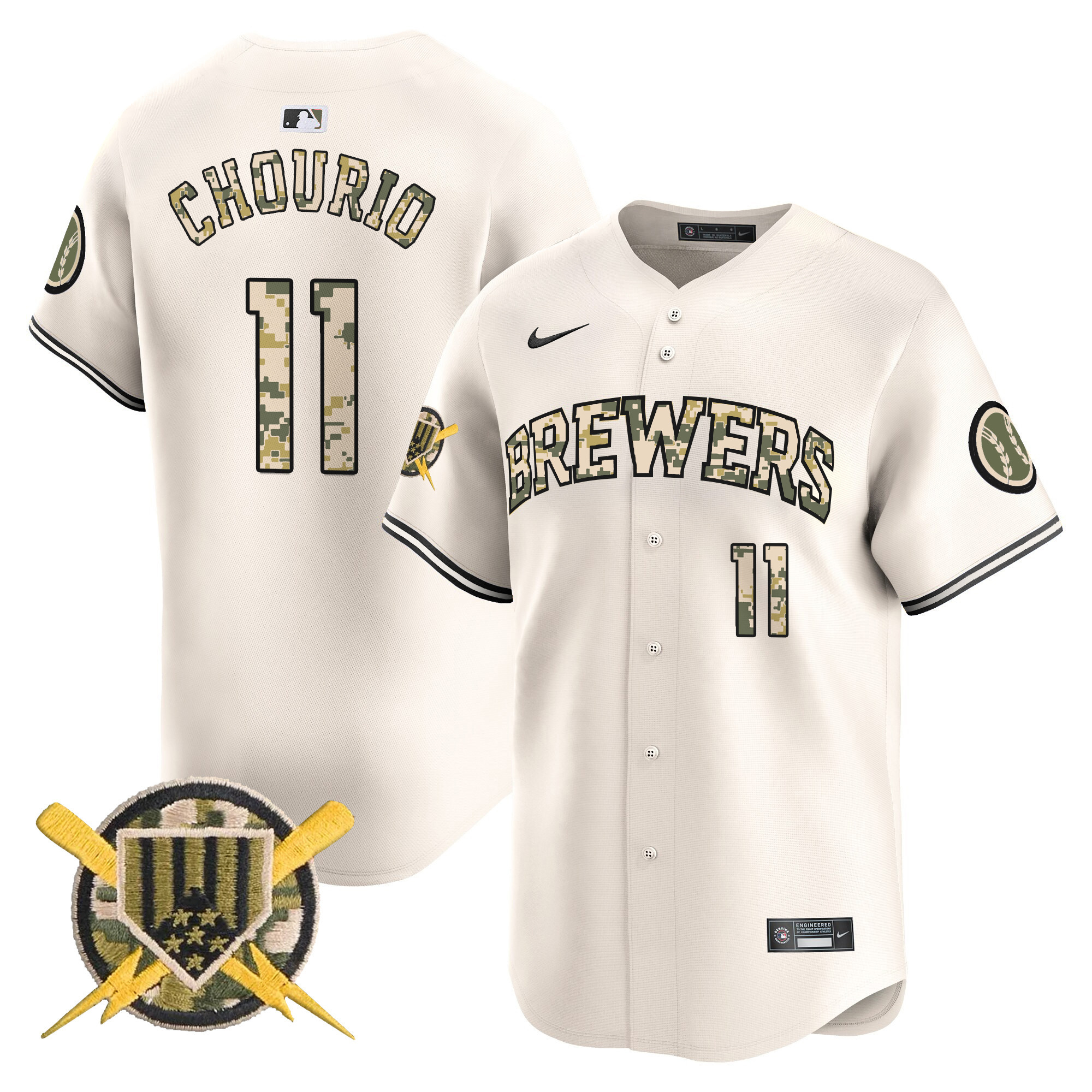 Men's Jackson Chourio Milwaukee Brewers Armed Forces Day Vapor Premier Limited Cream Jersey - All Stitched