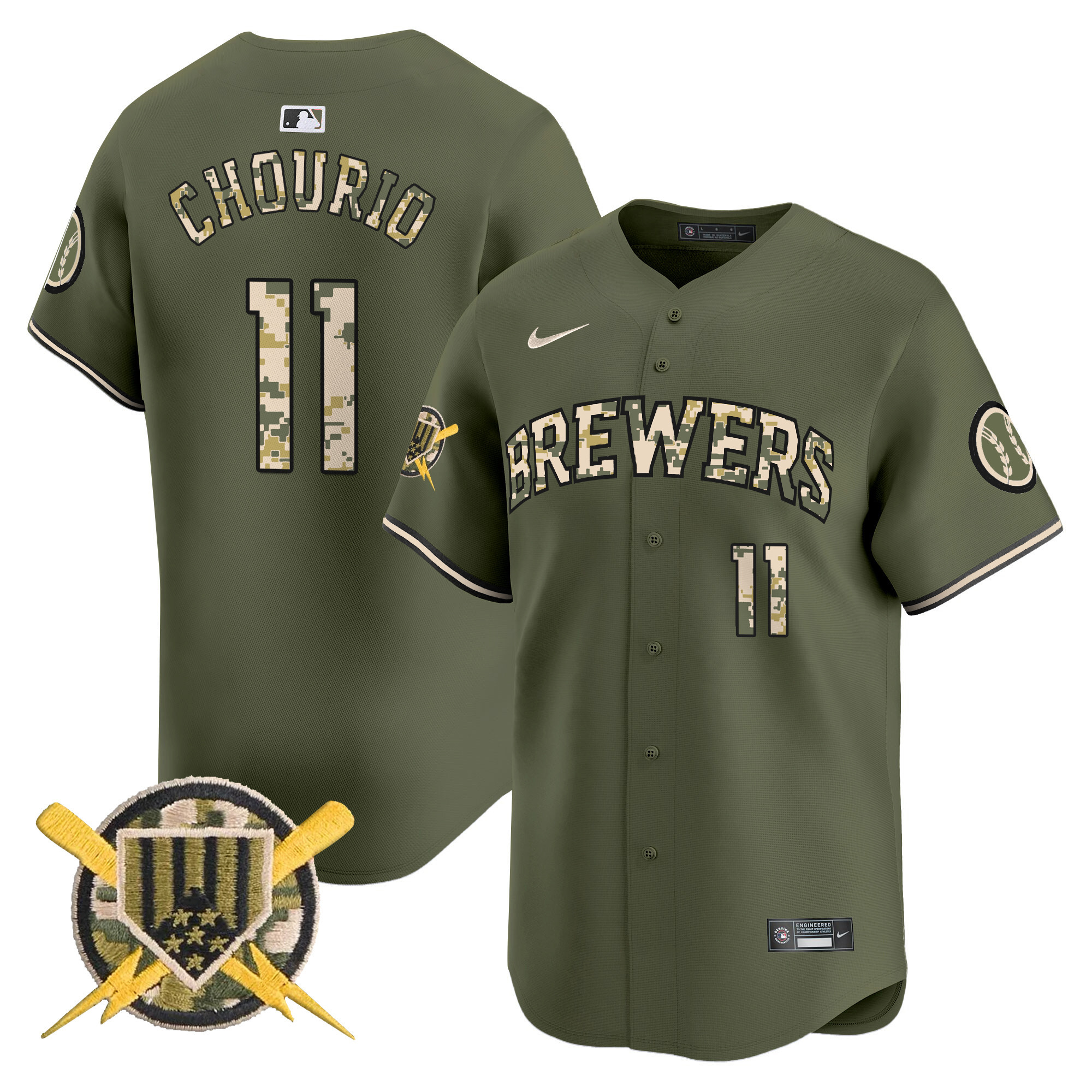 Men's Jackson Chourio Milwaukee Brewers Armed Forces Day Vapor Premier Limited Green Jersey - All Stitched