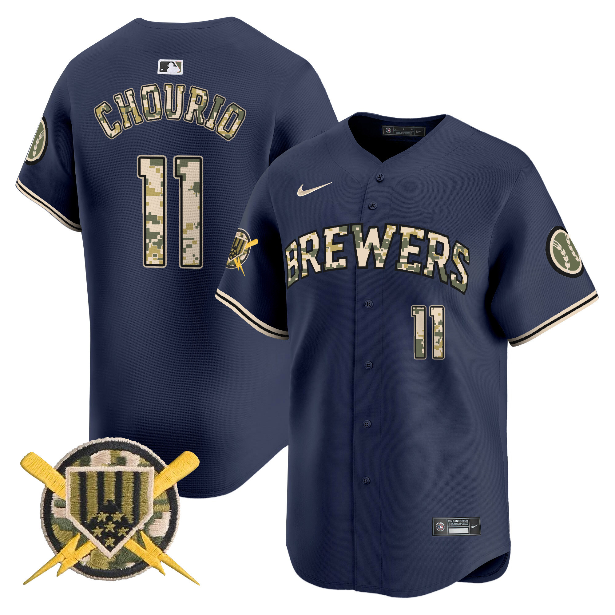 Men's Jackson Chourio Milwaukee Brewers Armed Forces Day Vapor Premier Limited Navy Jersey - All Stitched