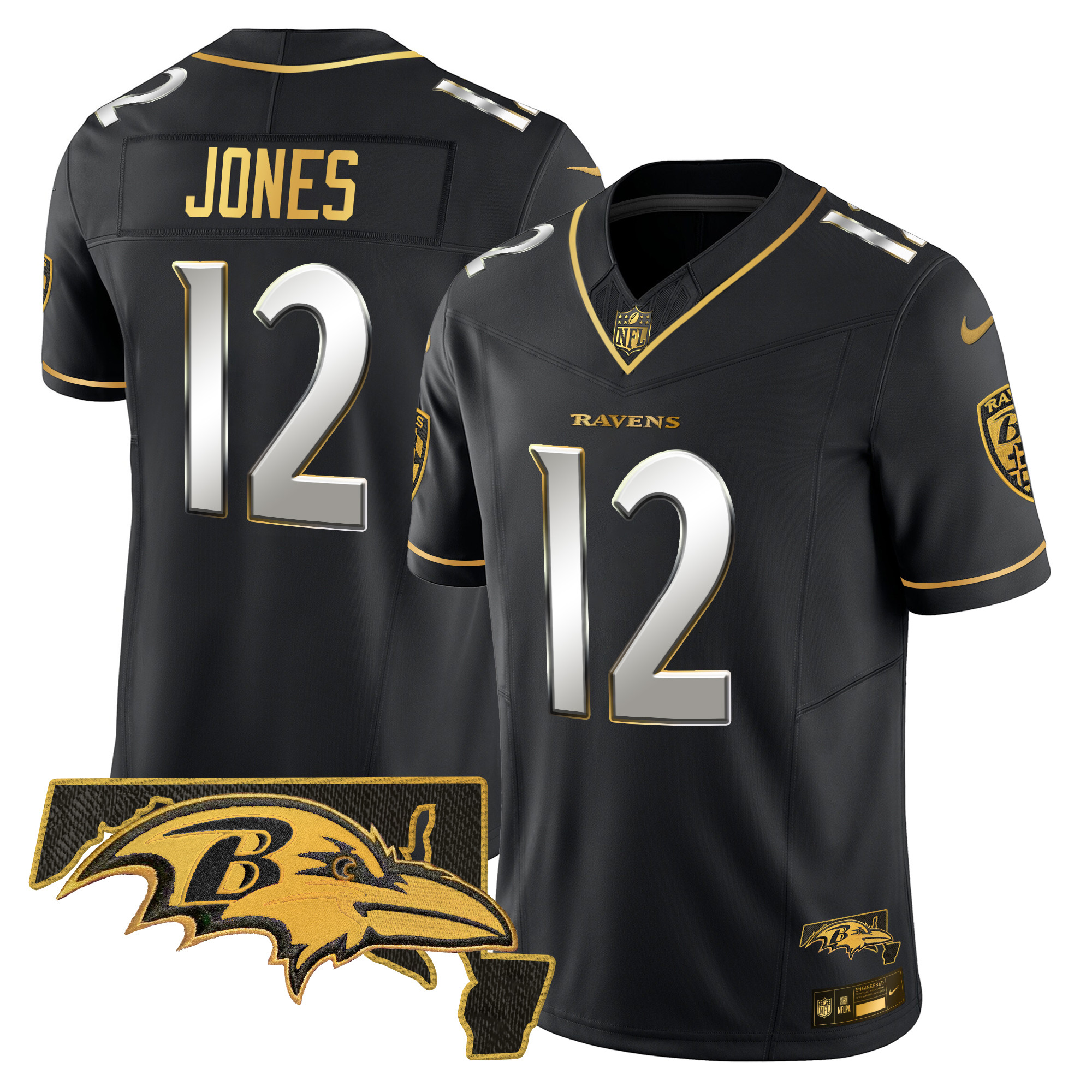 Men's Jacoby Jones Baltimore Ravens 2024 Gold Vapor Limited Black Limited Jersey - All Stitched