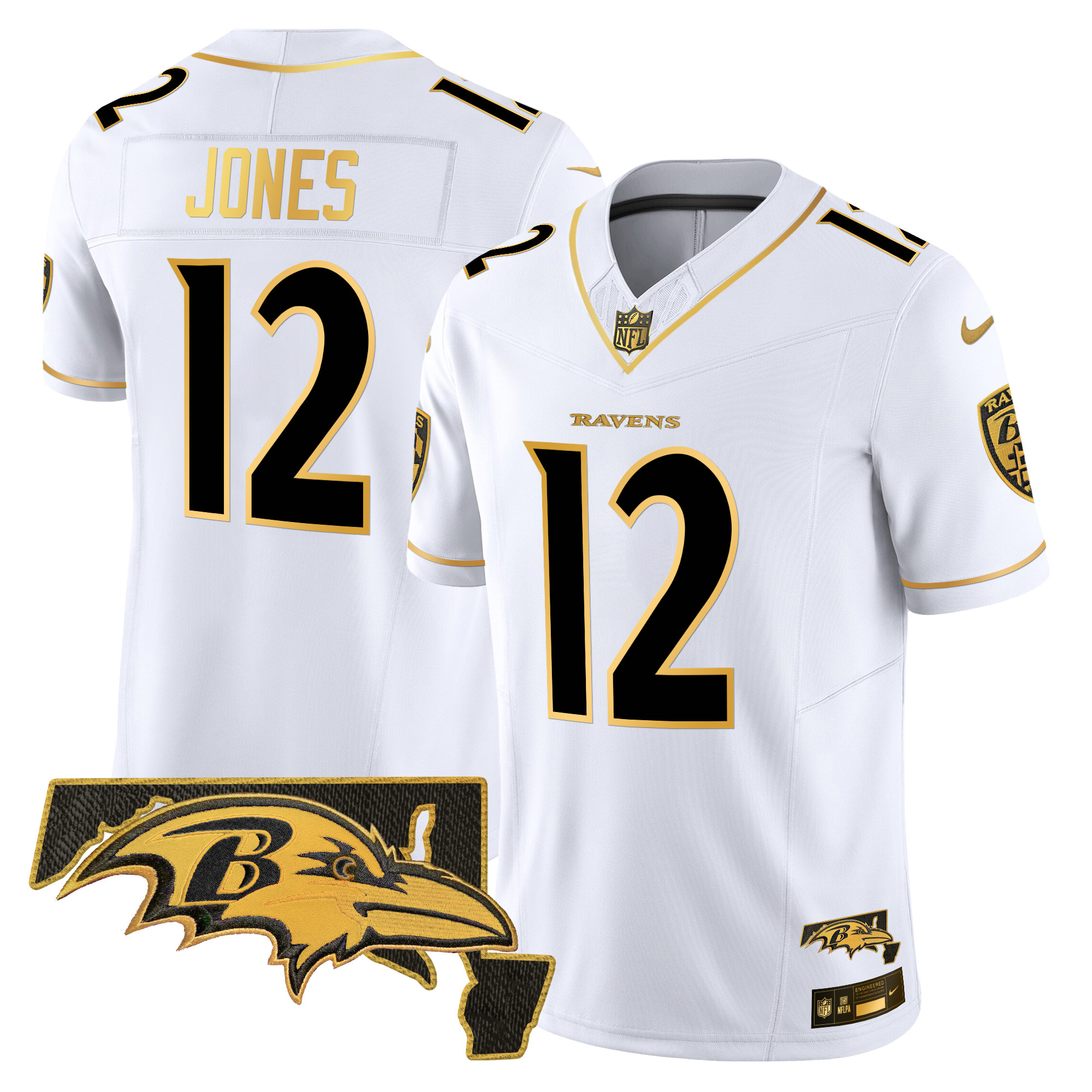 Men's Jacoby Jones Baltimore Ravens 2024 Gold Vapor Limited White Gold Jersey - All Stitched