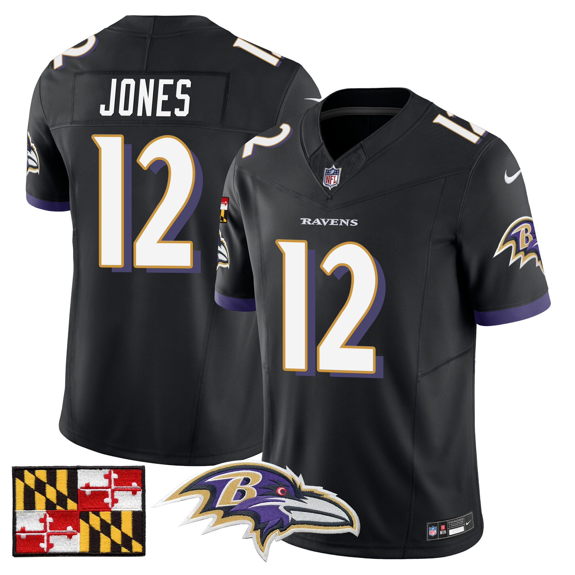 Men's Jacoby Jones Baltimore Ravens 2024 Maryland Flag Vapor Limited Black Jersey - All Stitched