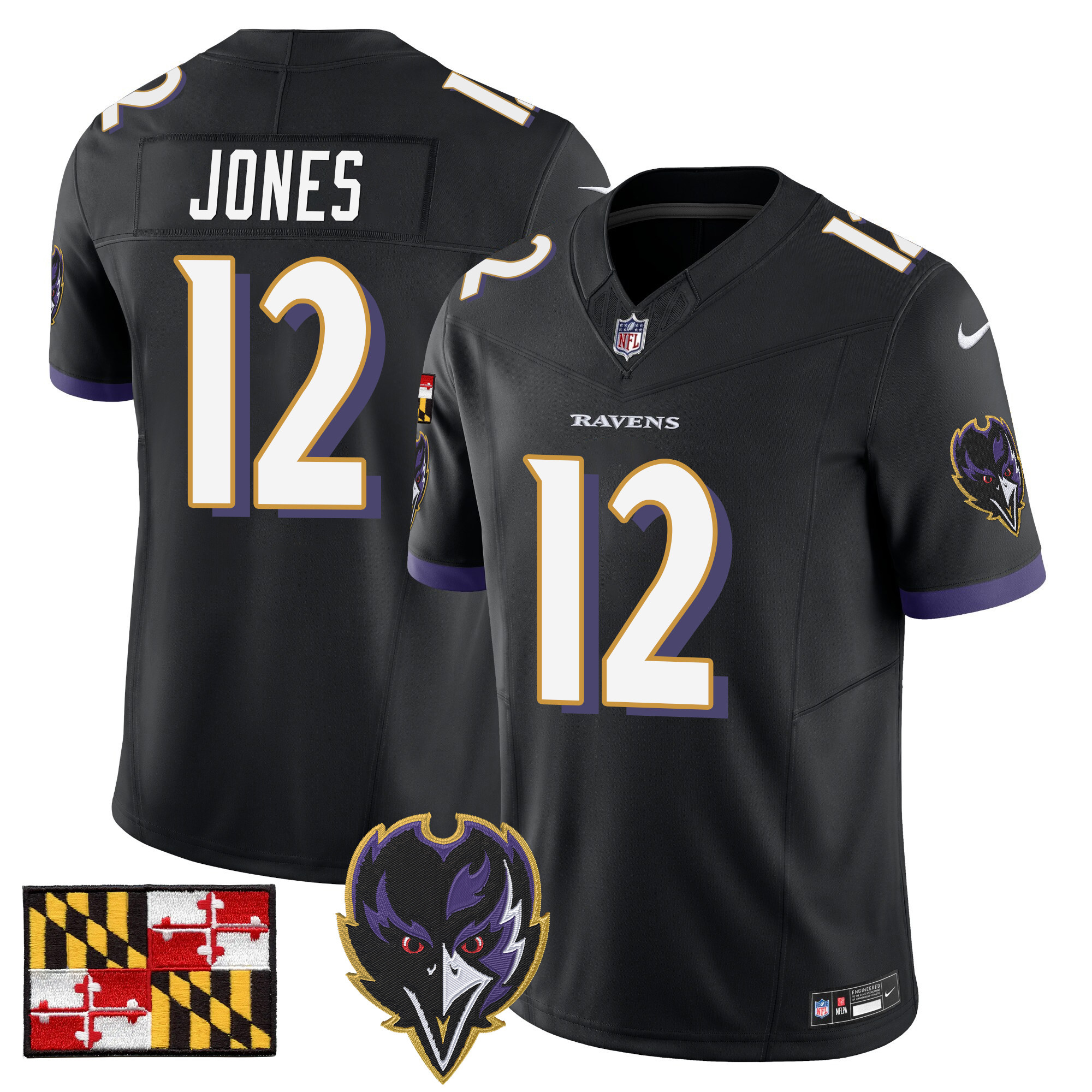 Men's Jacoby Jones Baltimore Ravens 2024 Maryland Flag Vapor Limited Black Jersey - All Stitched