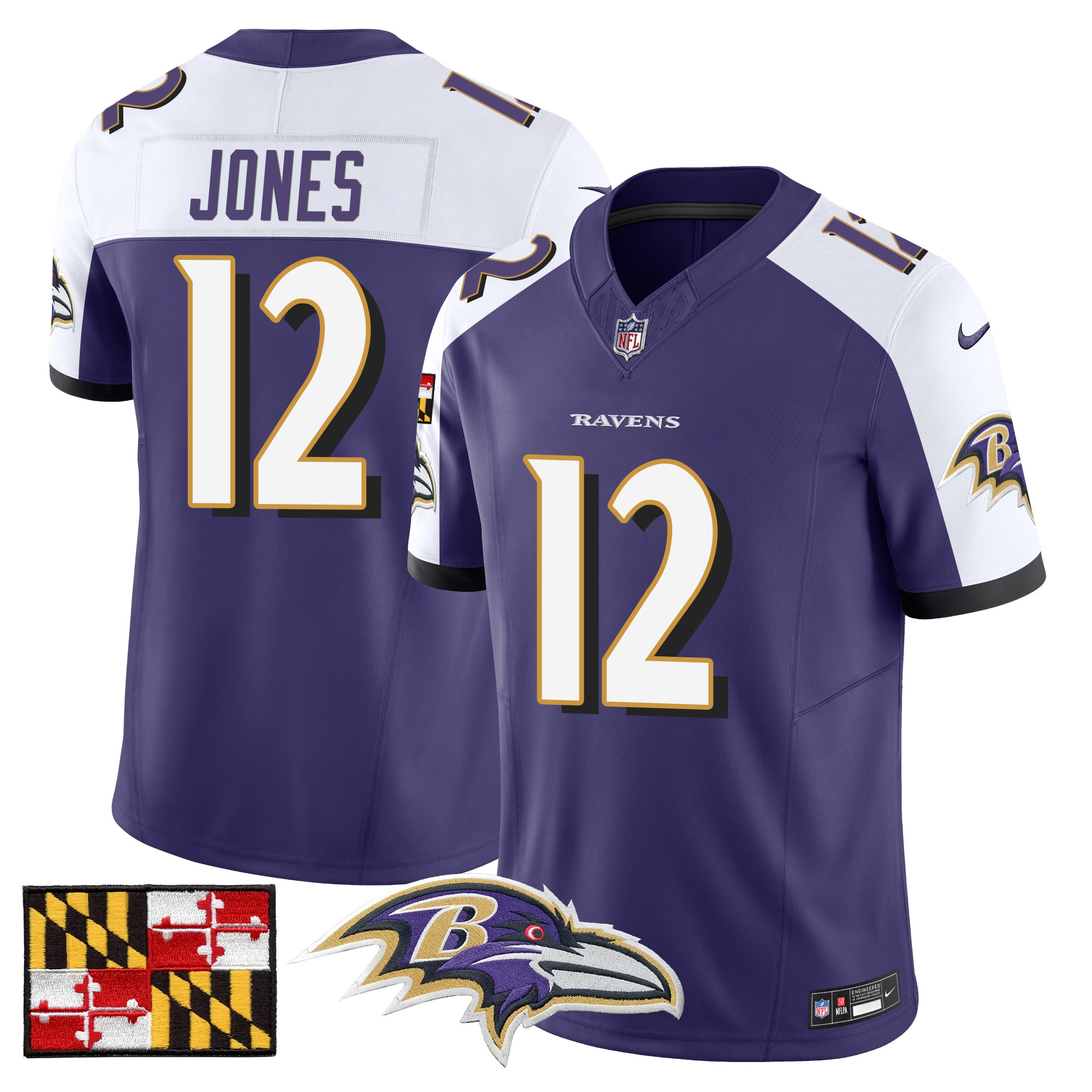 Men's Jacoby Jones Baltimore Ravens 2024 Maryland Flag Vapor Limited Purple Alternate Jersey - All Stitched