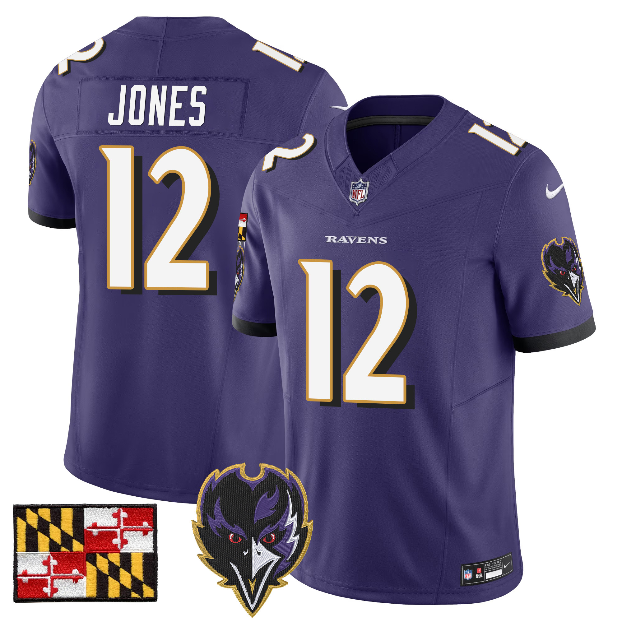 Men's Jacoby Jones Baltimore Ravens 2024 Maryland Flag Vapor Limited Purple Jersey - All Stitched