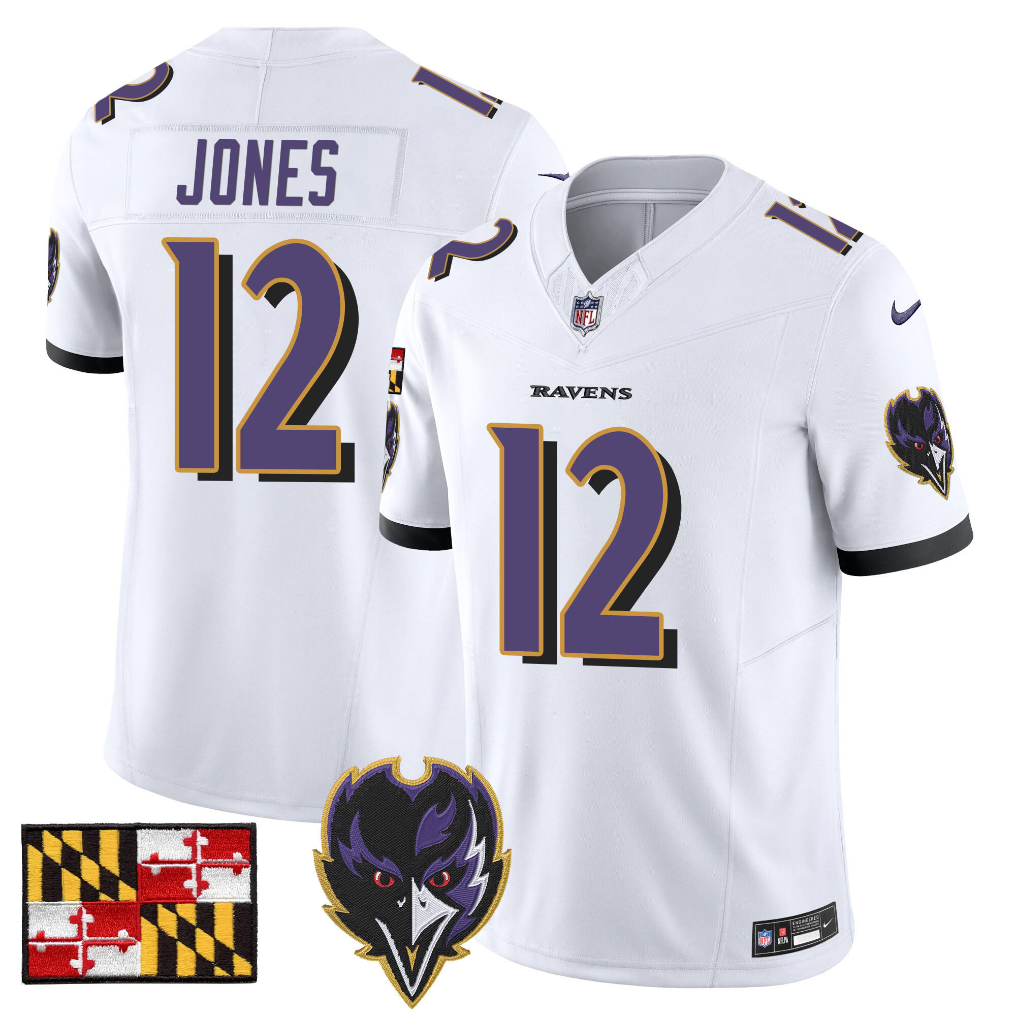 Men's Jacoby Jones Baltimore Ravens 2024 Maryland Flag Vapor Limited White Jersey - All Stitched